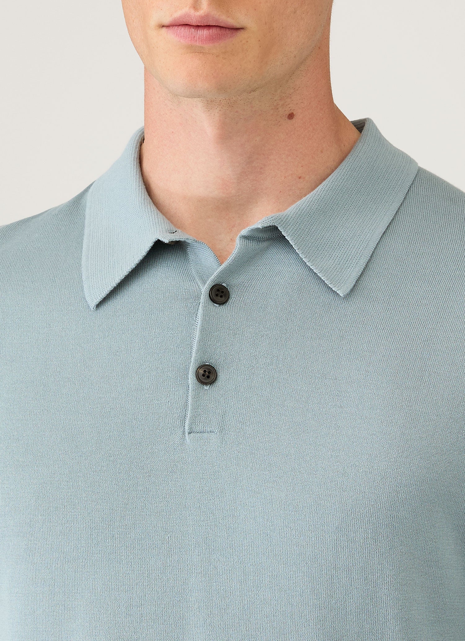Men's Sea Island Cotton Knit Polo Shirt in Stone Blue | Sunspel