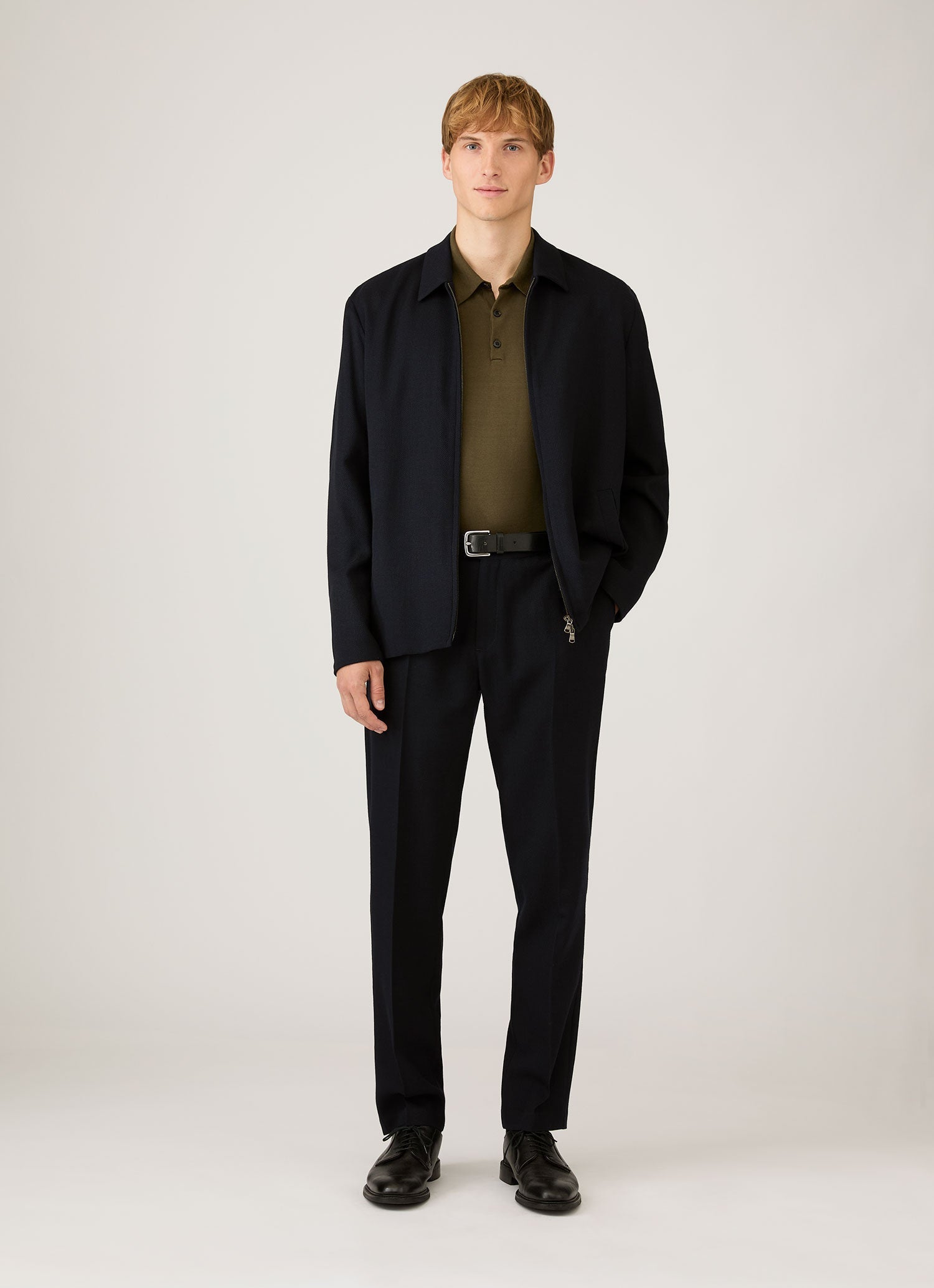 Men's Sea Island Cotton Knit Polo Shirt in Deep Olive | Sunspel