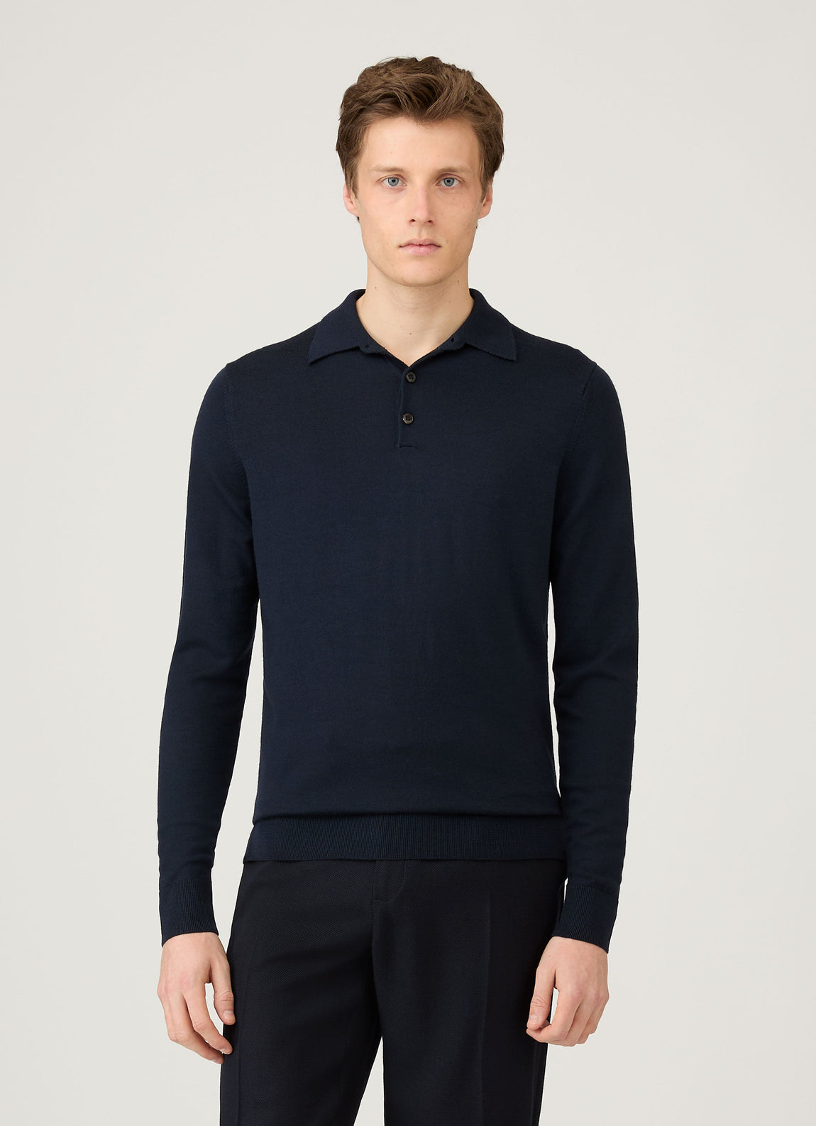 Men's Extra-Fine Merino Polo Shirt in Navy