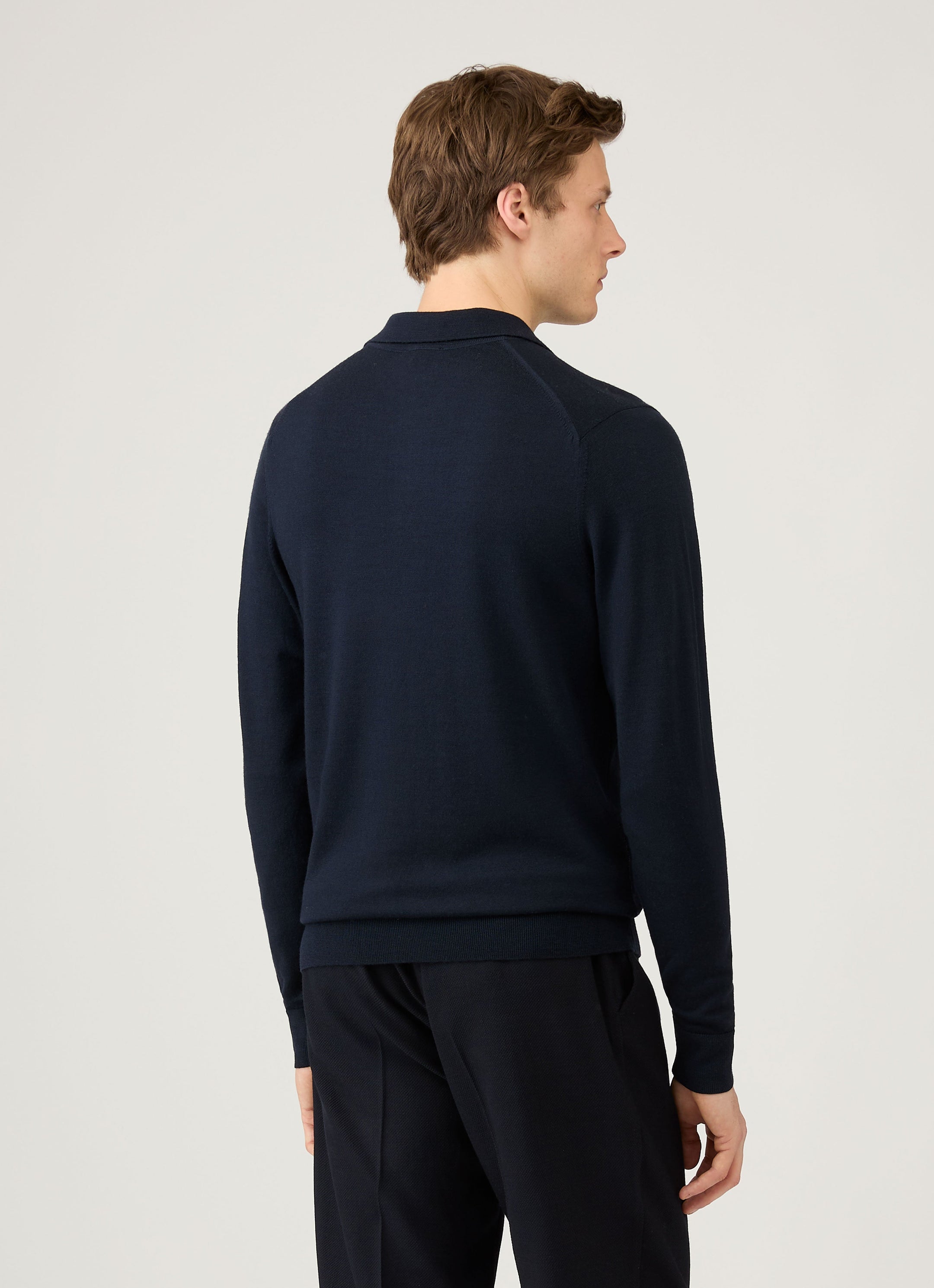 Men's Extra-Fine Merino Polo Shirt in Navy