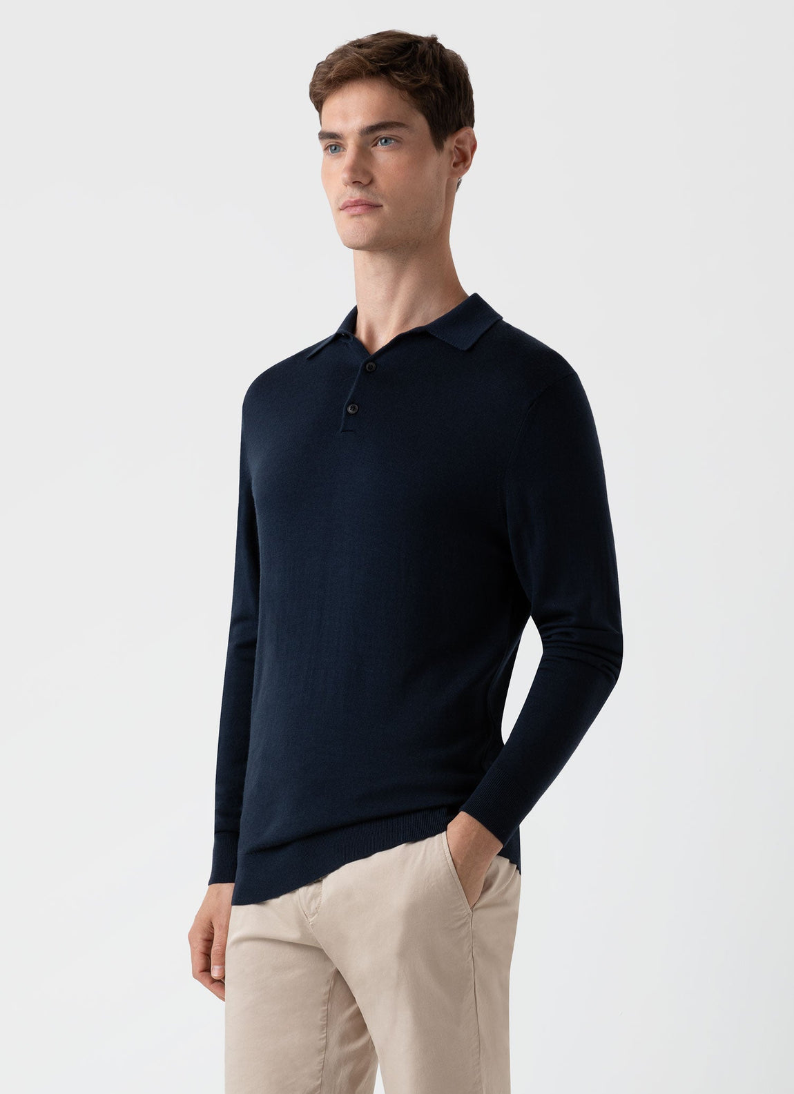 Men's Extra-Fine Merino Polo Shirt in Light Navy | Sunspel