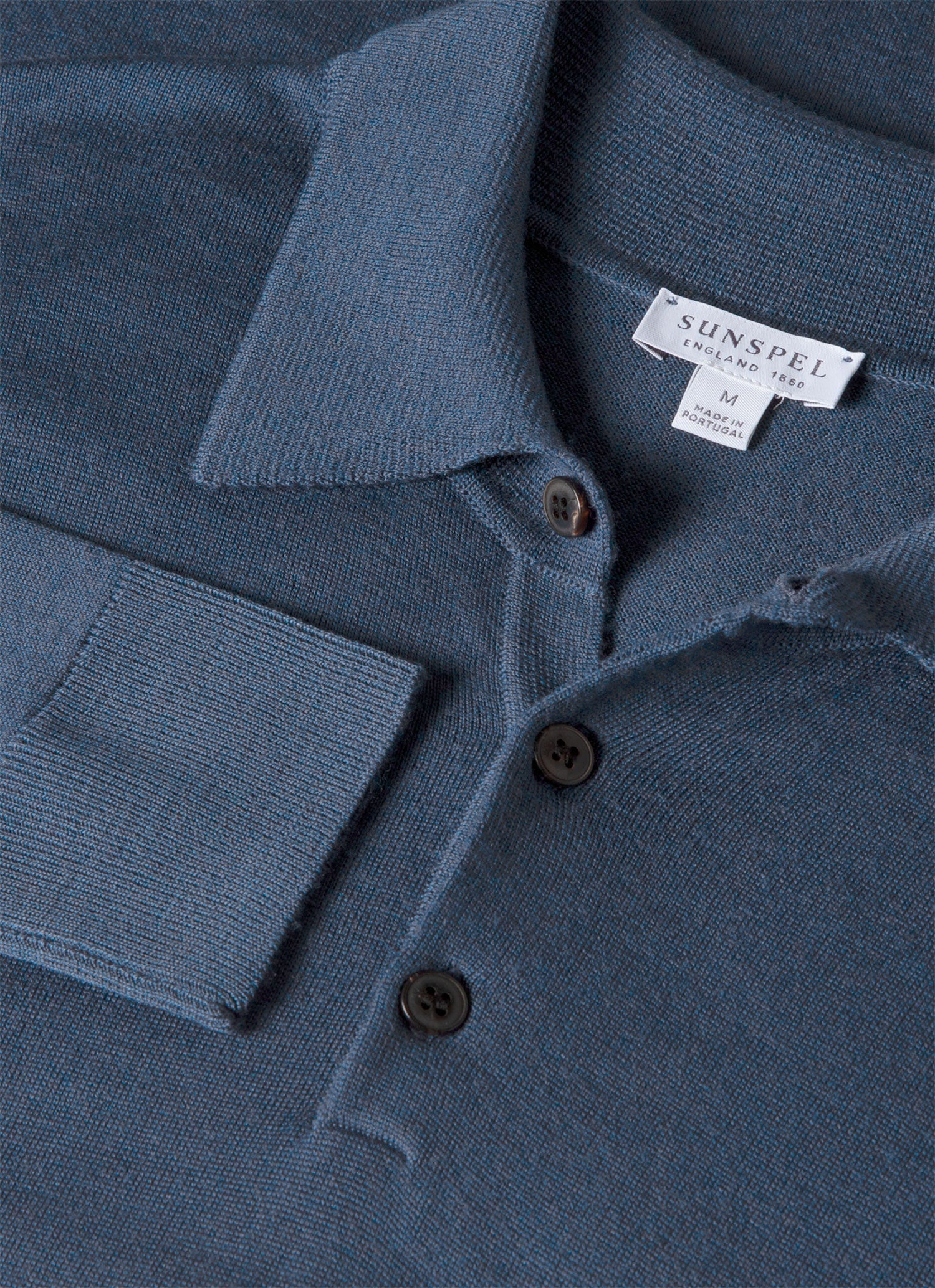 Men's Extra-Fine Merino Knitted Polo Shirt in Slate Blue | Sunspel