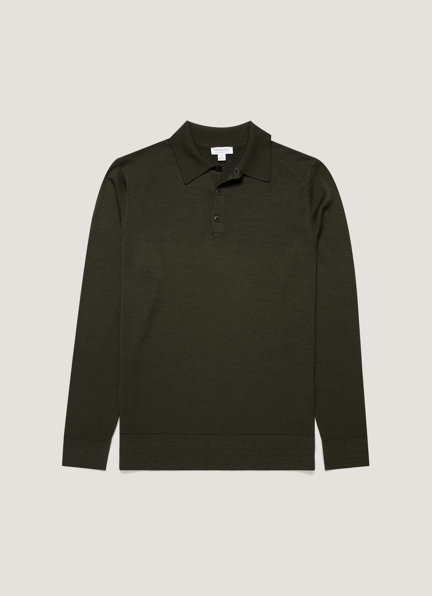 Men's Extra-Fine Merino Knitted Polo Shirt in Dark Green | Sunspel