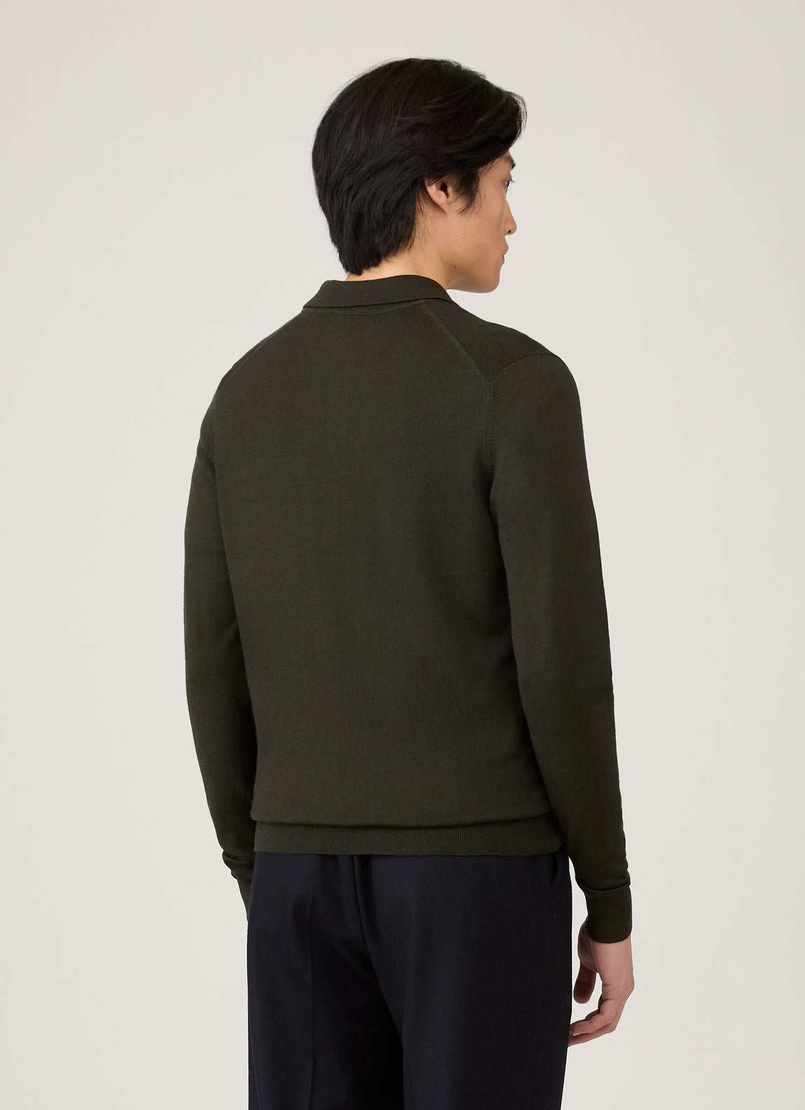 Men's Extra-Fine Merino Polo Shirt in Dark Green