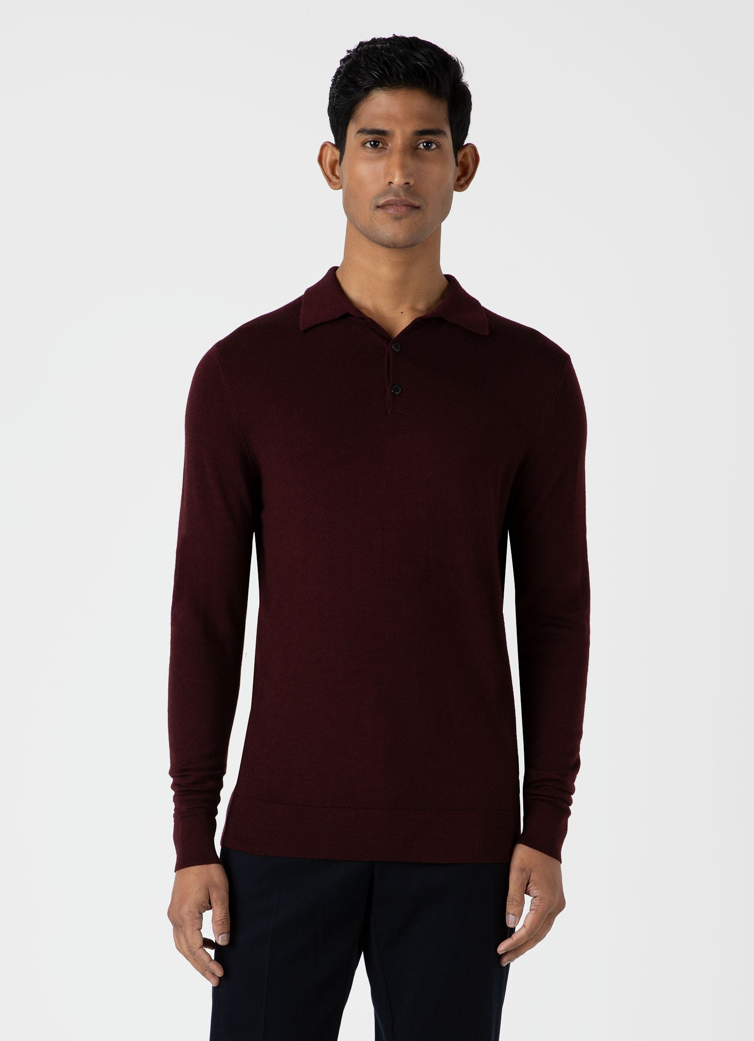 Men's Extra-Fine Merino Polo Shirt in Port