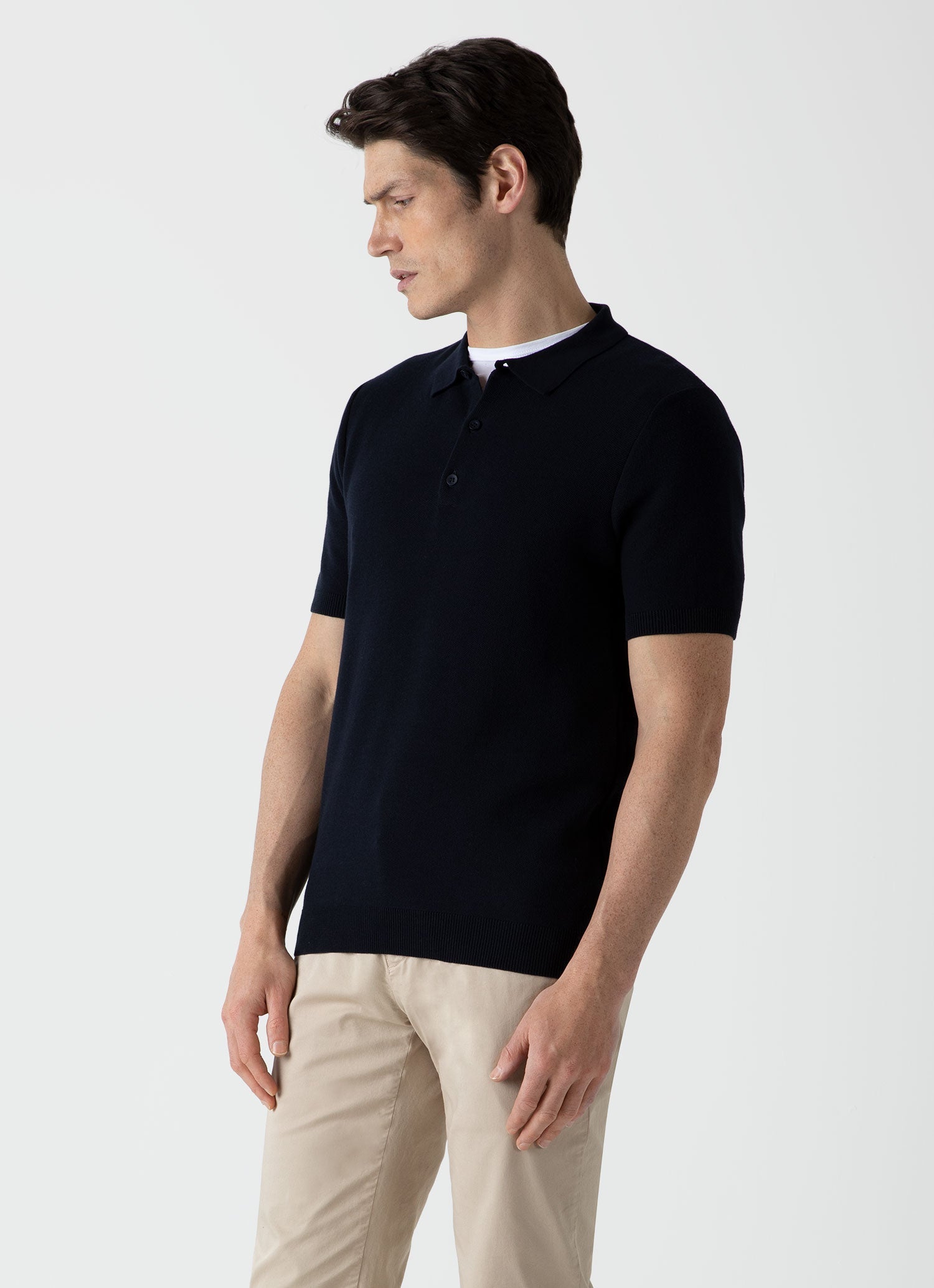 Men's Knit Polo Shirt in Navy | Sunspel