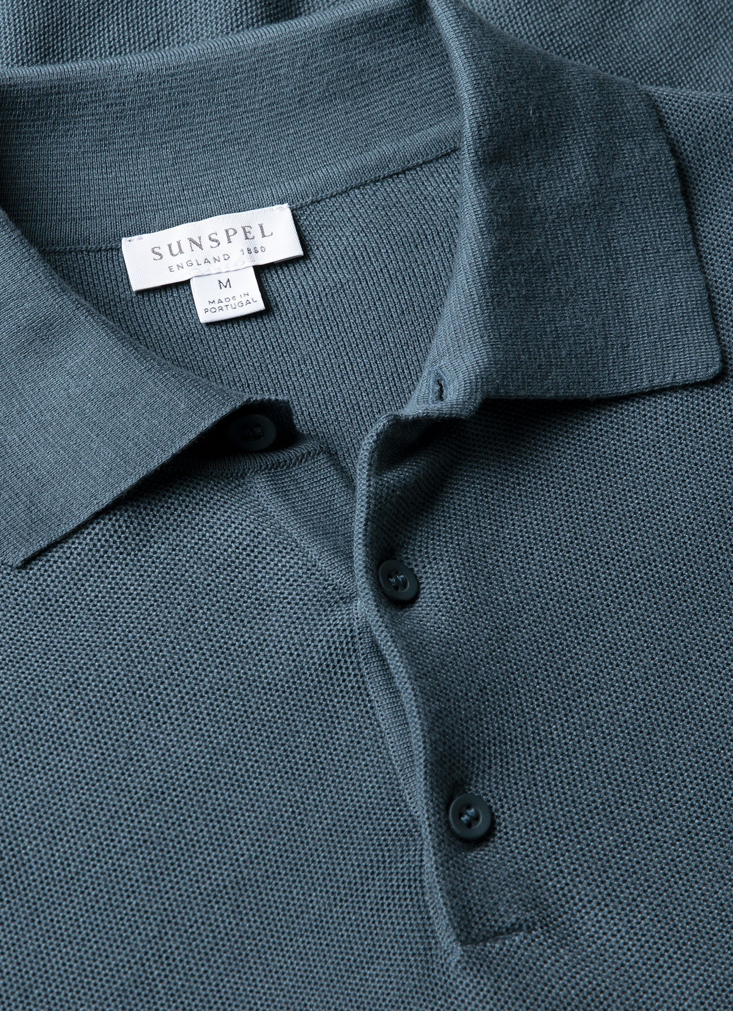 【新品】25ss h beauty&youth cotton polo knit Men's Cotton Knit Polo Shirt in Slate Blue | Sunspel