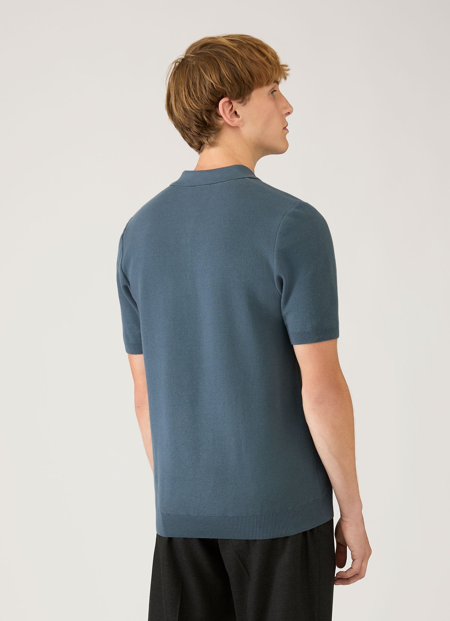 Men's Cotton Knit Polo Shirt in Slate Blue | Sunspel