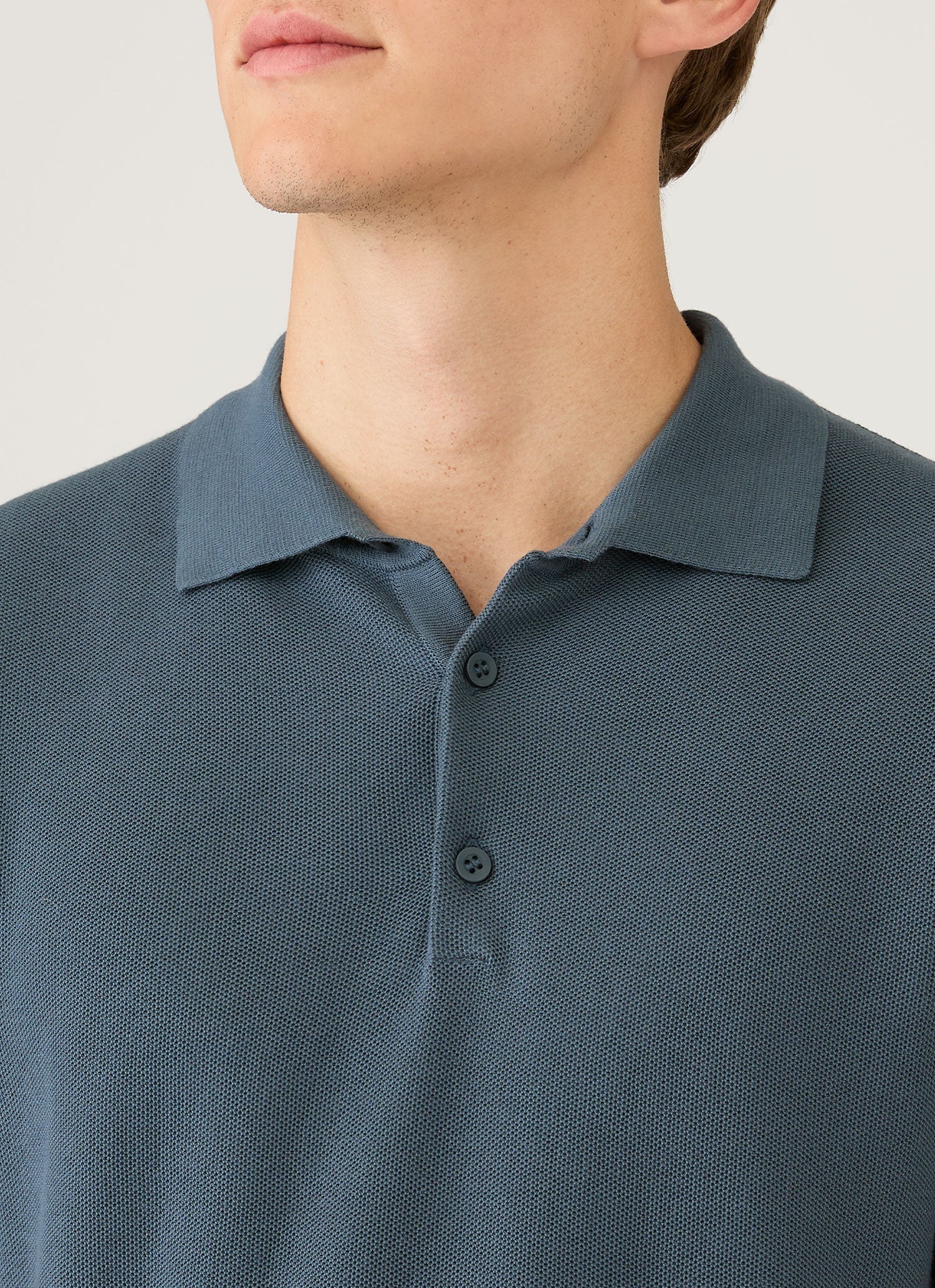 Men's Cotton Knit Polo Shirt in Slate Blue | Sunspel