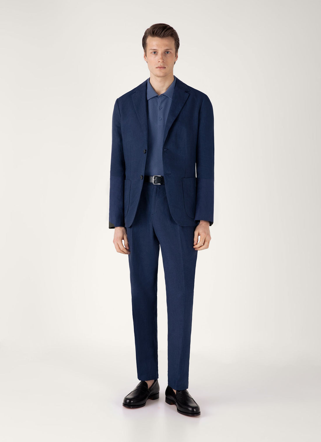 Men's Knit Polo Shirt in Soft Denim