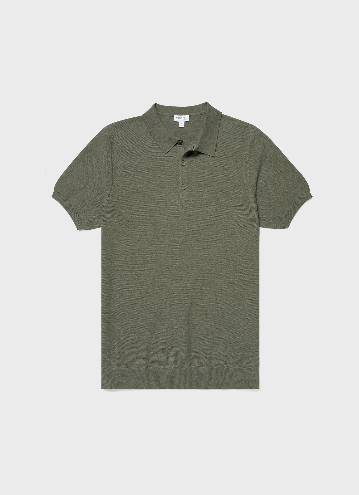 Men's Knit Polo Shirt in Pale Khaki Melange | Sunspel