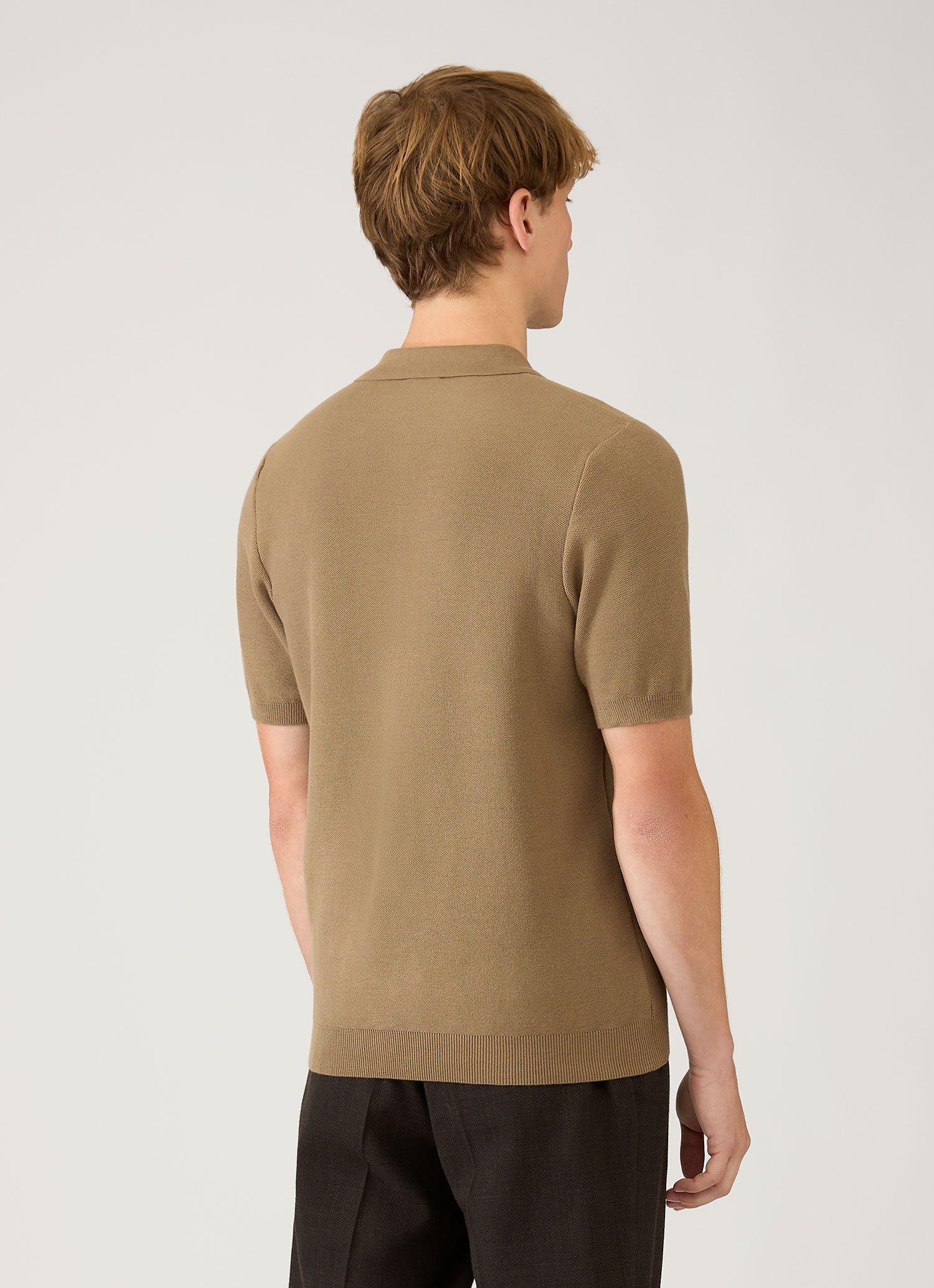 Men's Cotton Knit Polo Shirt in Dark Stone | Sunspel