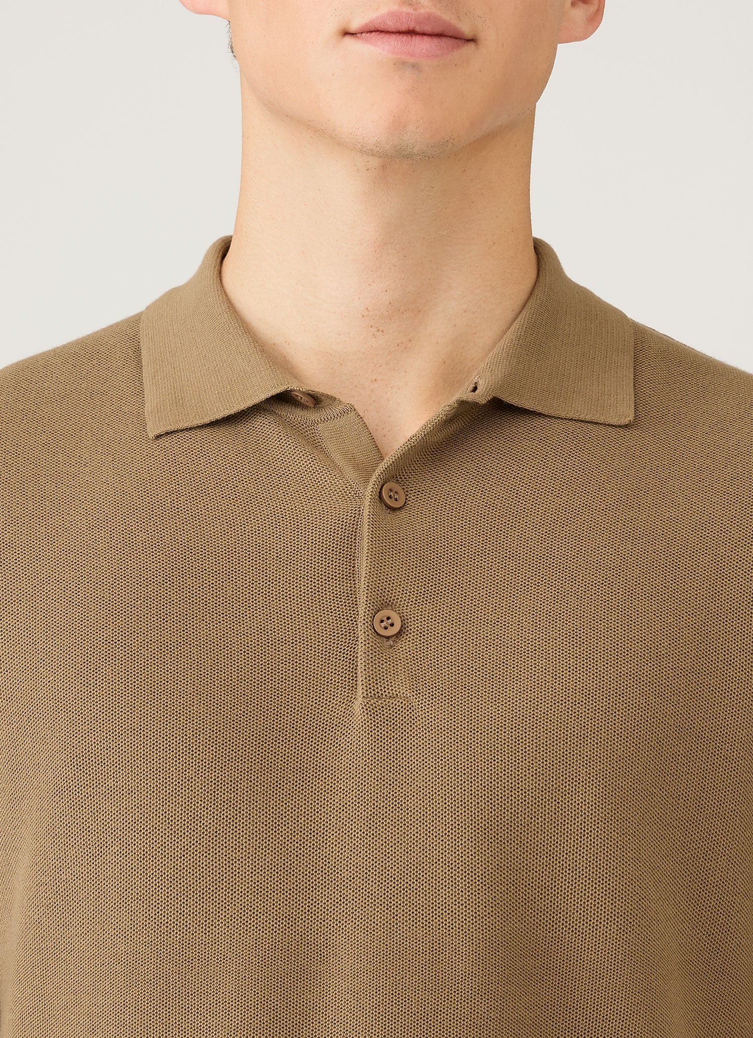 Men's Cotton Knit Polo Shirt in Dark Stone | Sunspel