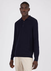 Men's Knit Long Sleeve Polo Shirt in Navy