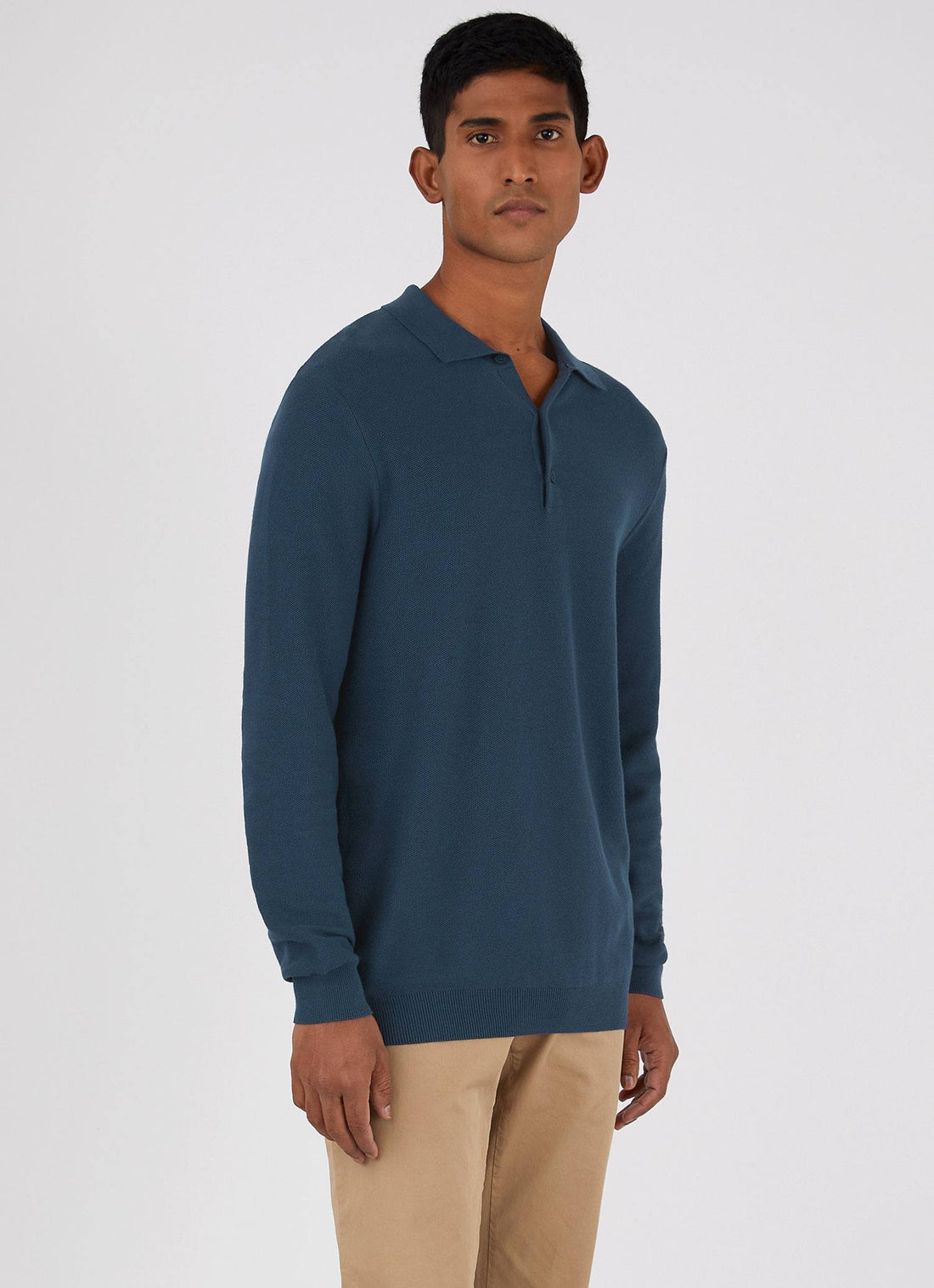 Men's Knit Long Sleeve Polo Shirt in Dark Petrol