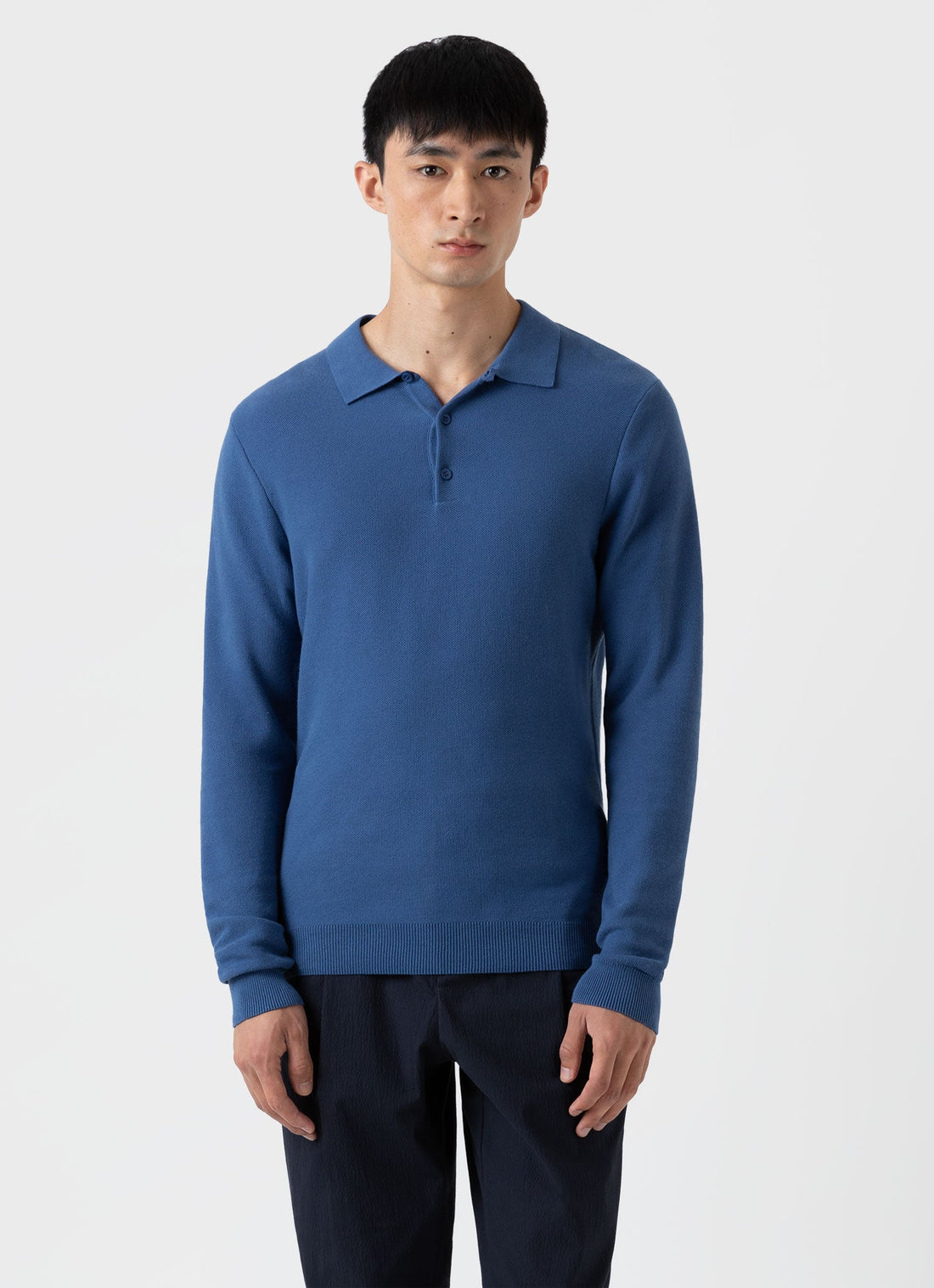 Men's Knit Long Sleeve Polo Shirt in Bluestone
