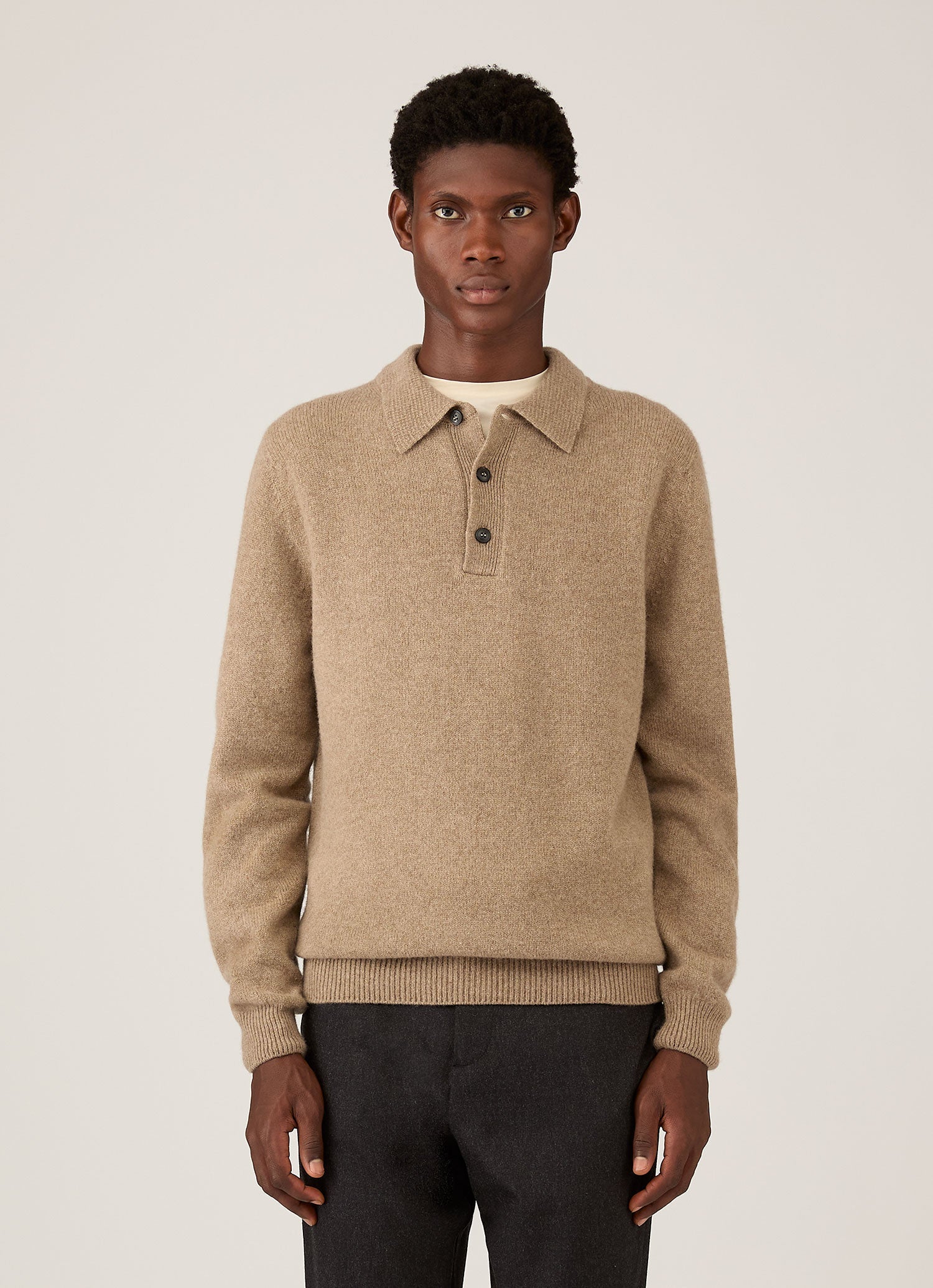 Men's Lambswool Polo Shirt in Sandstone | Sunspel