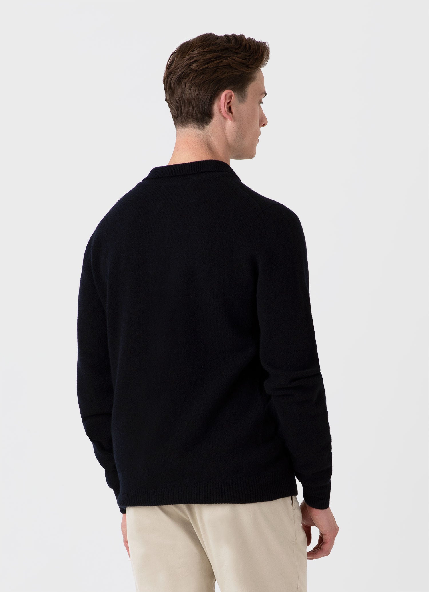 Men's Lambswool Polo Shirt in Dark Navy Mouline