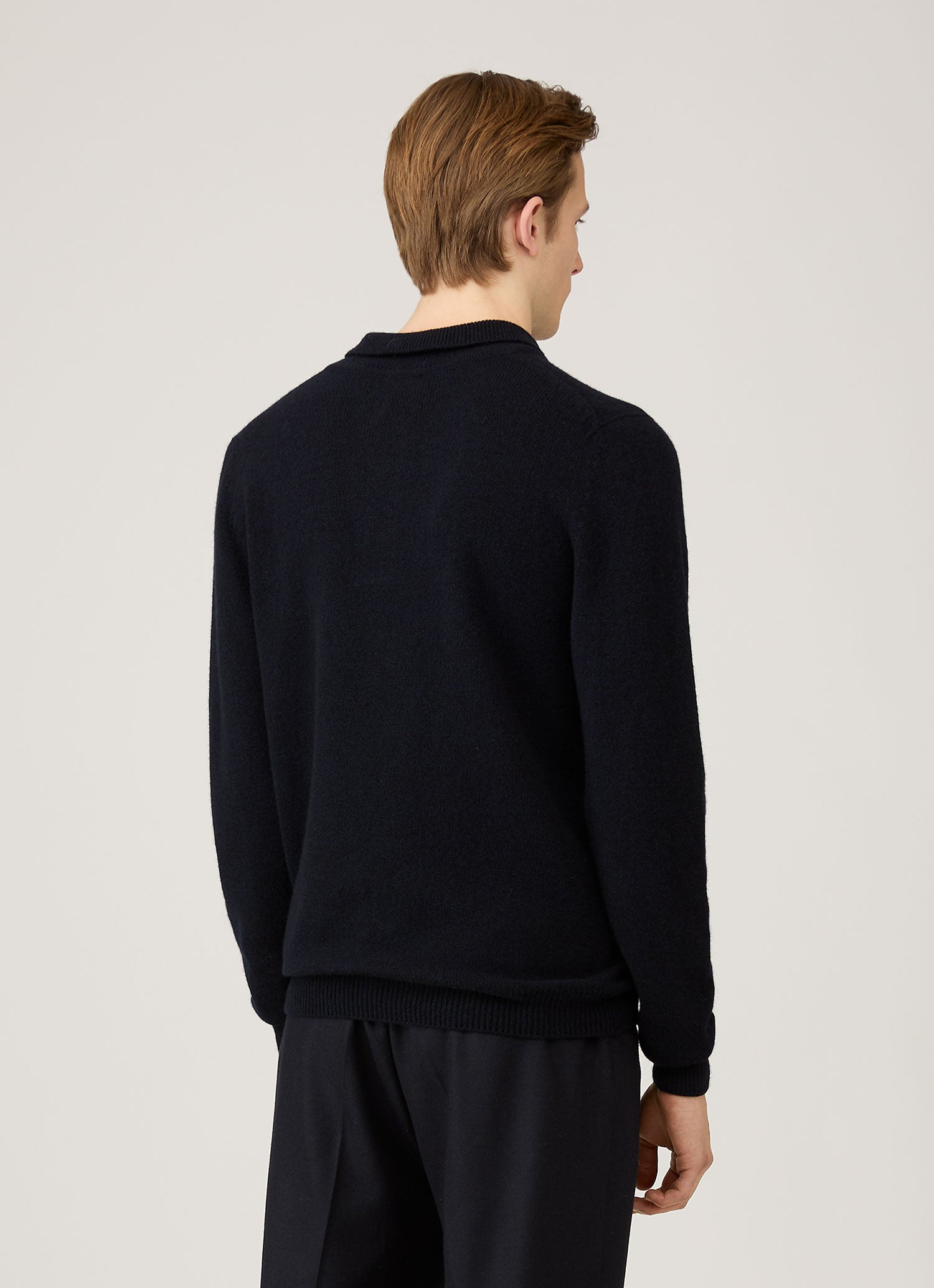 Men's Lambswool Knitted Polo Shirt in Dark Navy Mouline | Sunspel