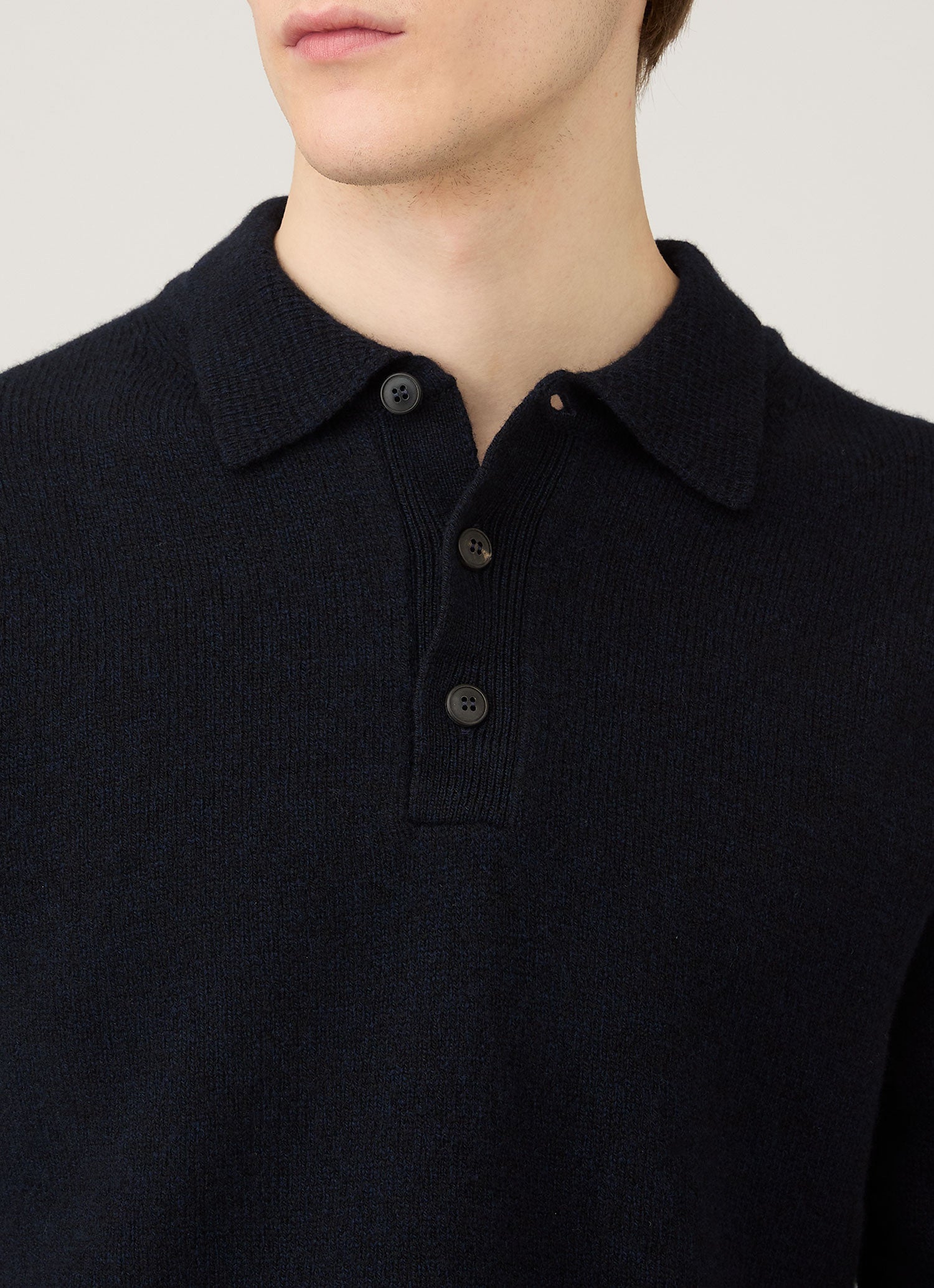 Men's Lambswool Polo Shirt in Dark Navy Mouline | Sunspel