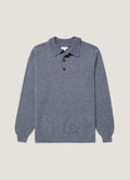 Men's Lambswool Knitted Polo Shirt in Denim Twist
