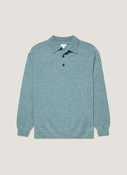 Men's Lambswool Knitted Polo Shirt in Steel Green