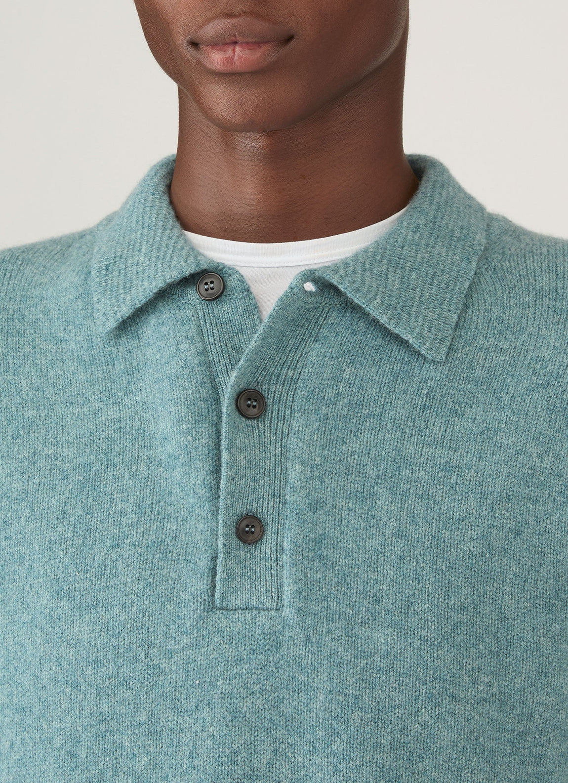 Men's Lambswool Polo Shirt in Steel Green