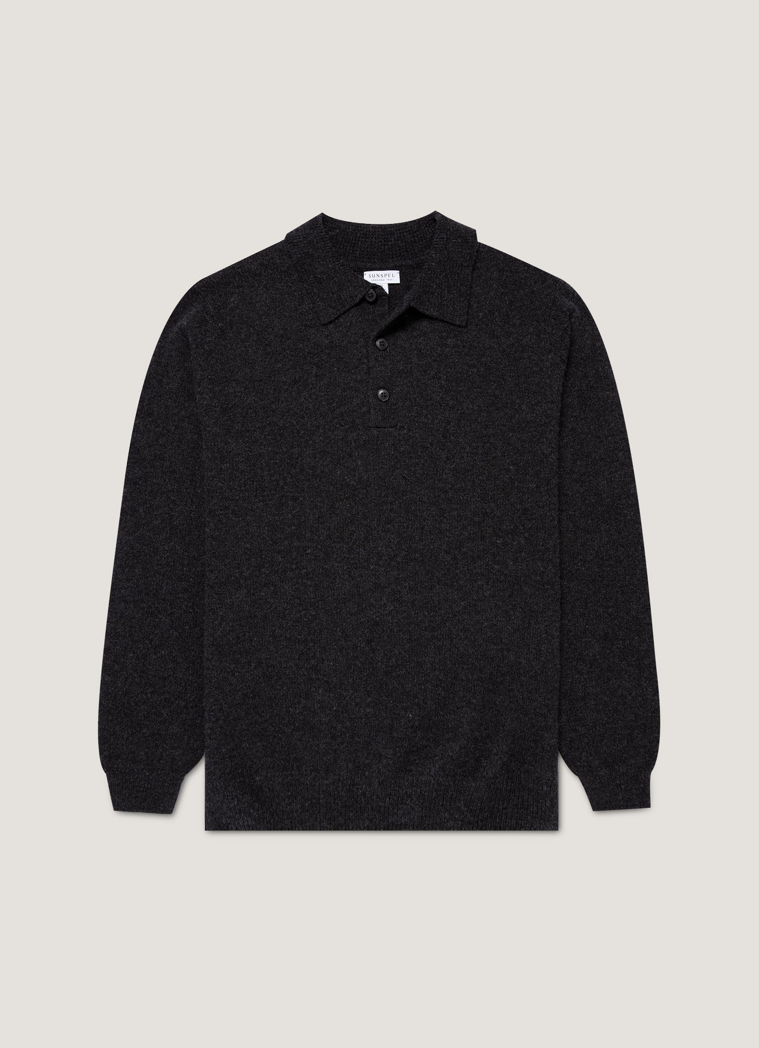 Men's Lambswool Knitted Polo Shirt in Charcoal Melange | Sunspel