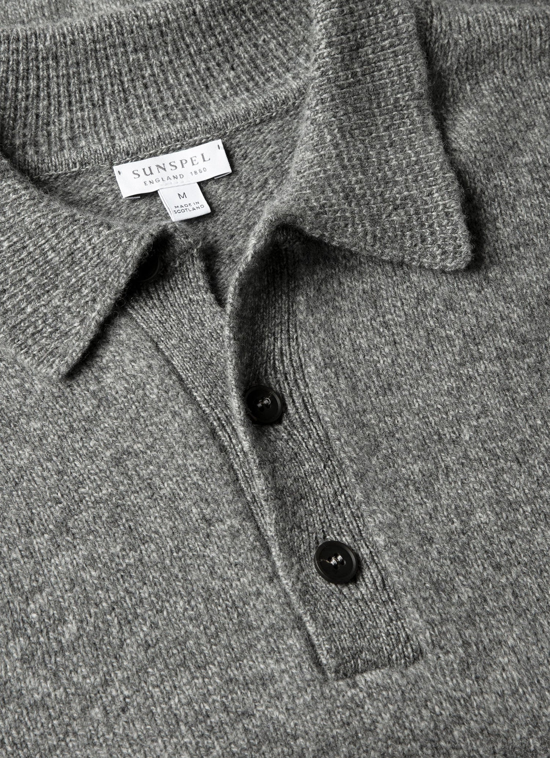 Men's Lambswool Knitted Polo Shirt in Mid Grey Melange