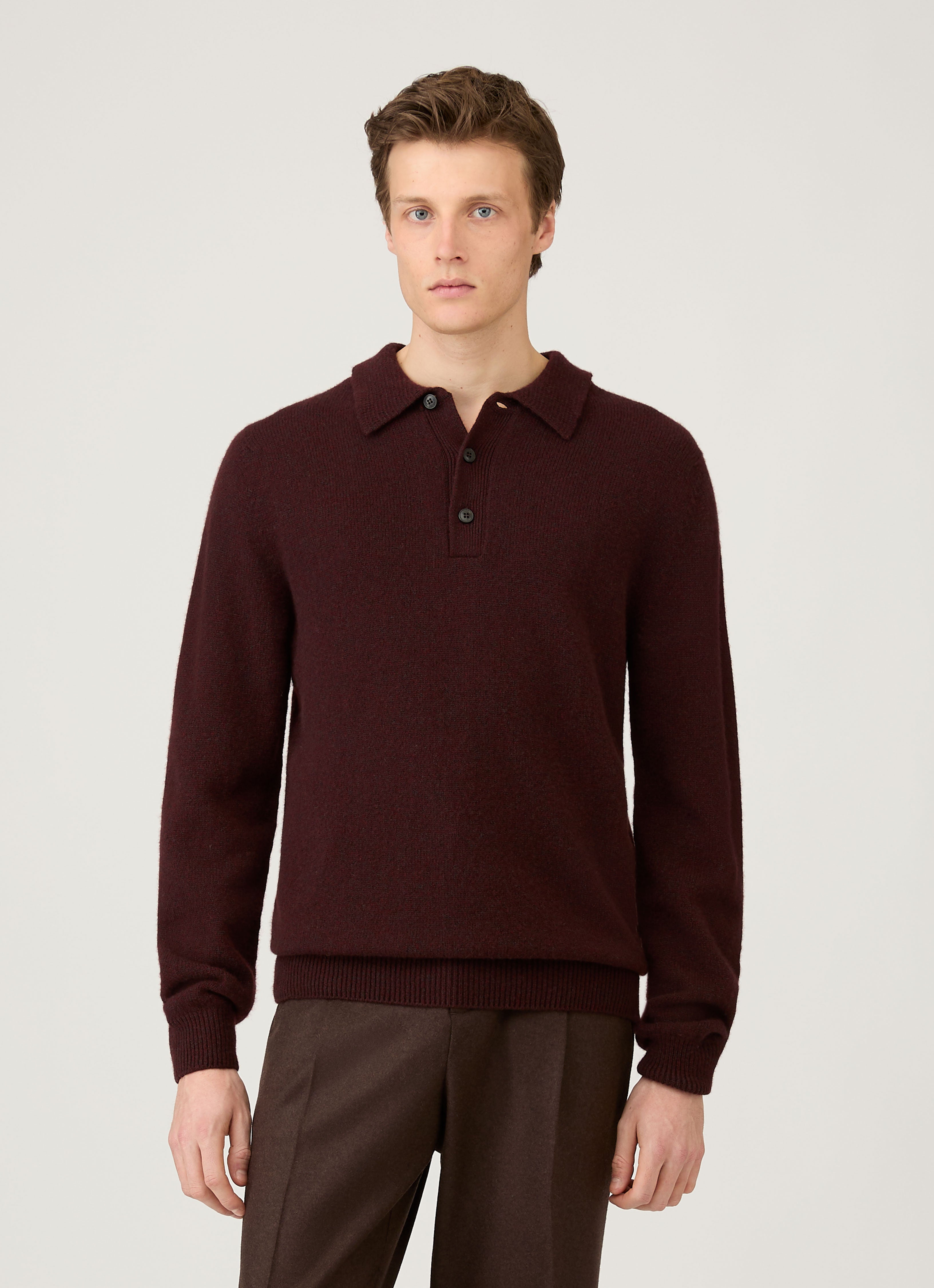 Men's Lambswool Knitted Polo Shirt in Bakelite Twist | Sunspel