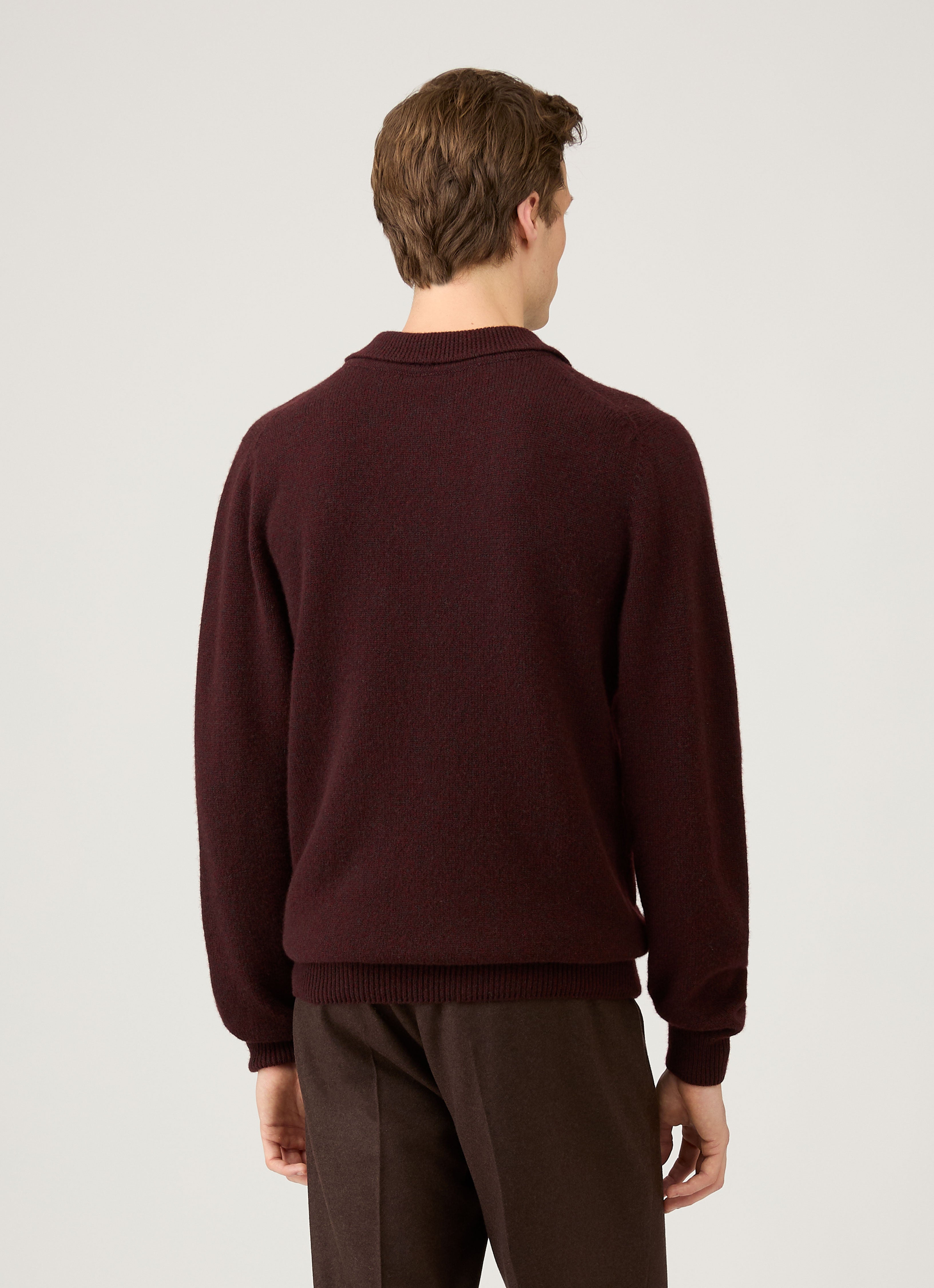 Men's Lambswool Knitted Polo Shirt in Bakelite Twist | Sunspel
