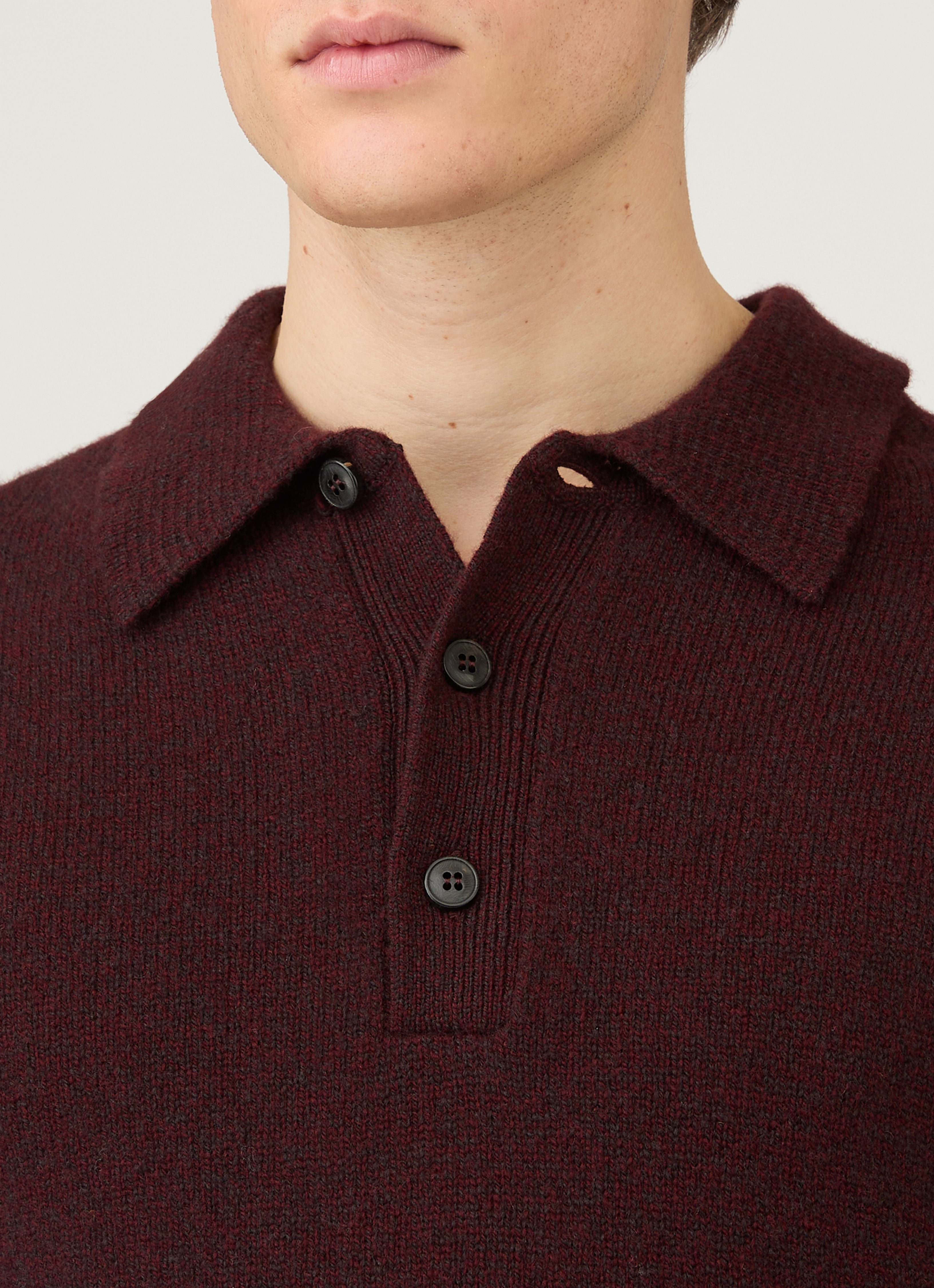 Men's Lambswool Knitted Polo Shirt in Bakelite Twist | Sunspel