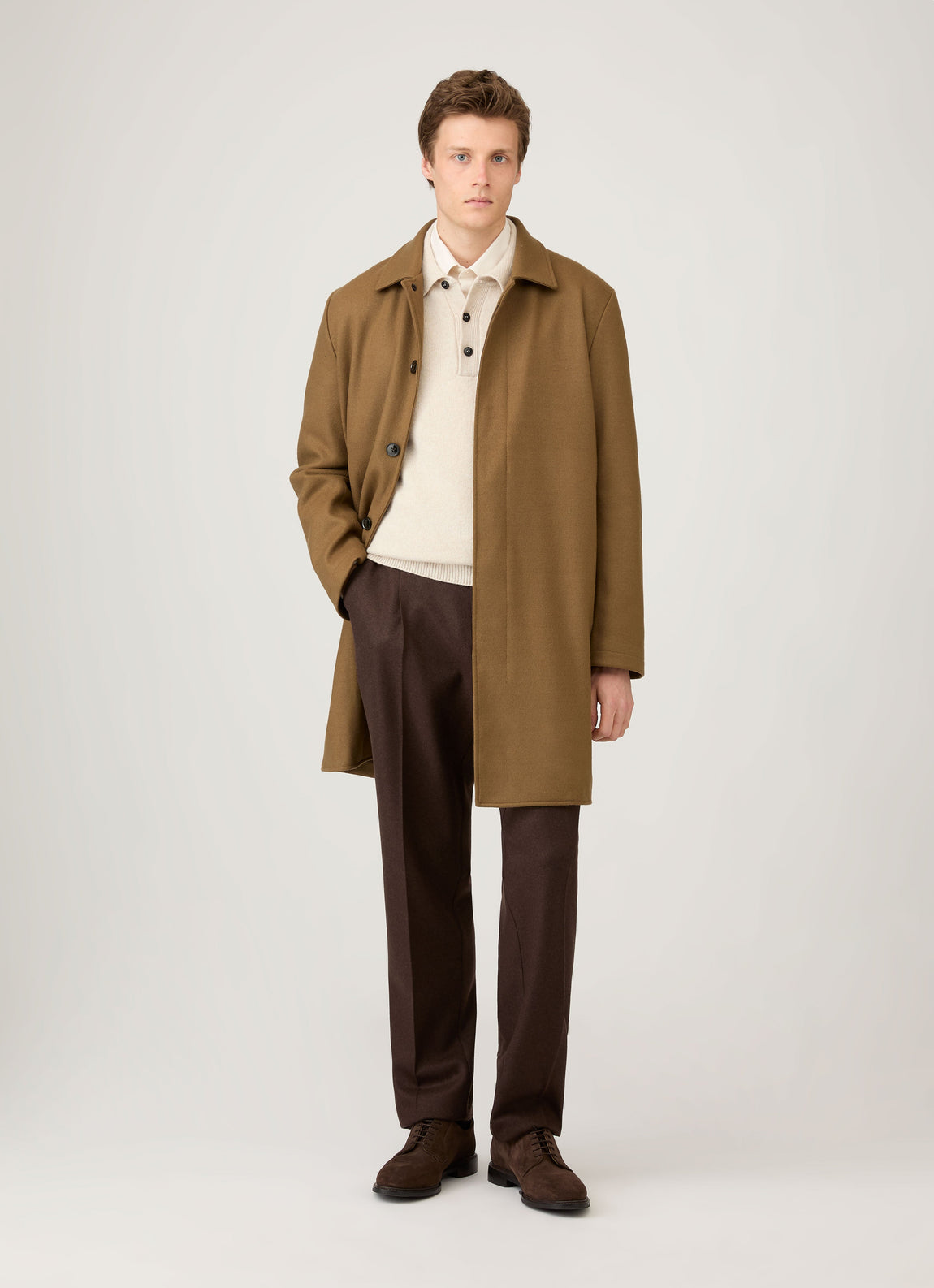 Men's Lambswool Polo Shirt in Oatmeal Melange