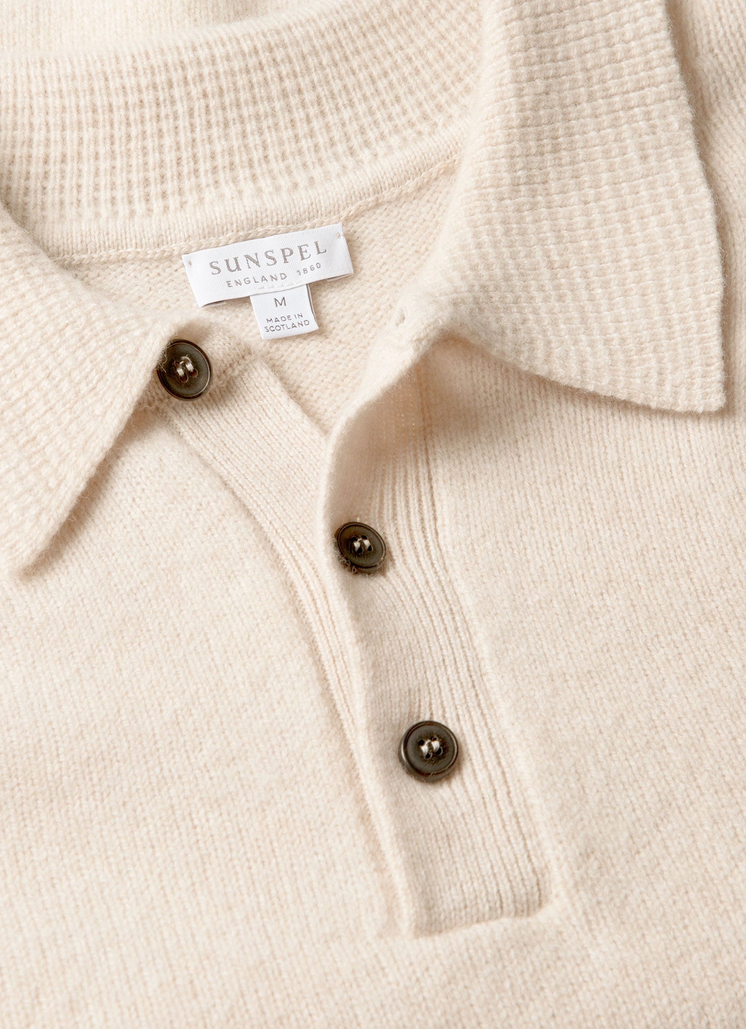 Men's Lambswool Knitted Polo Shirt in Oatmeal Melange | Sunspel