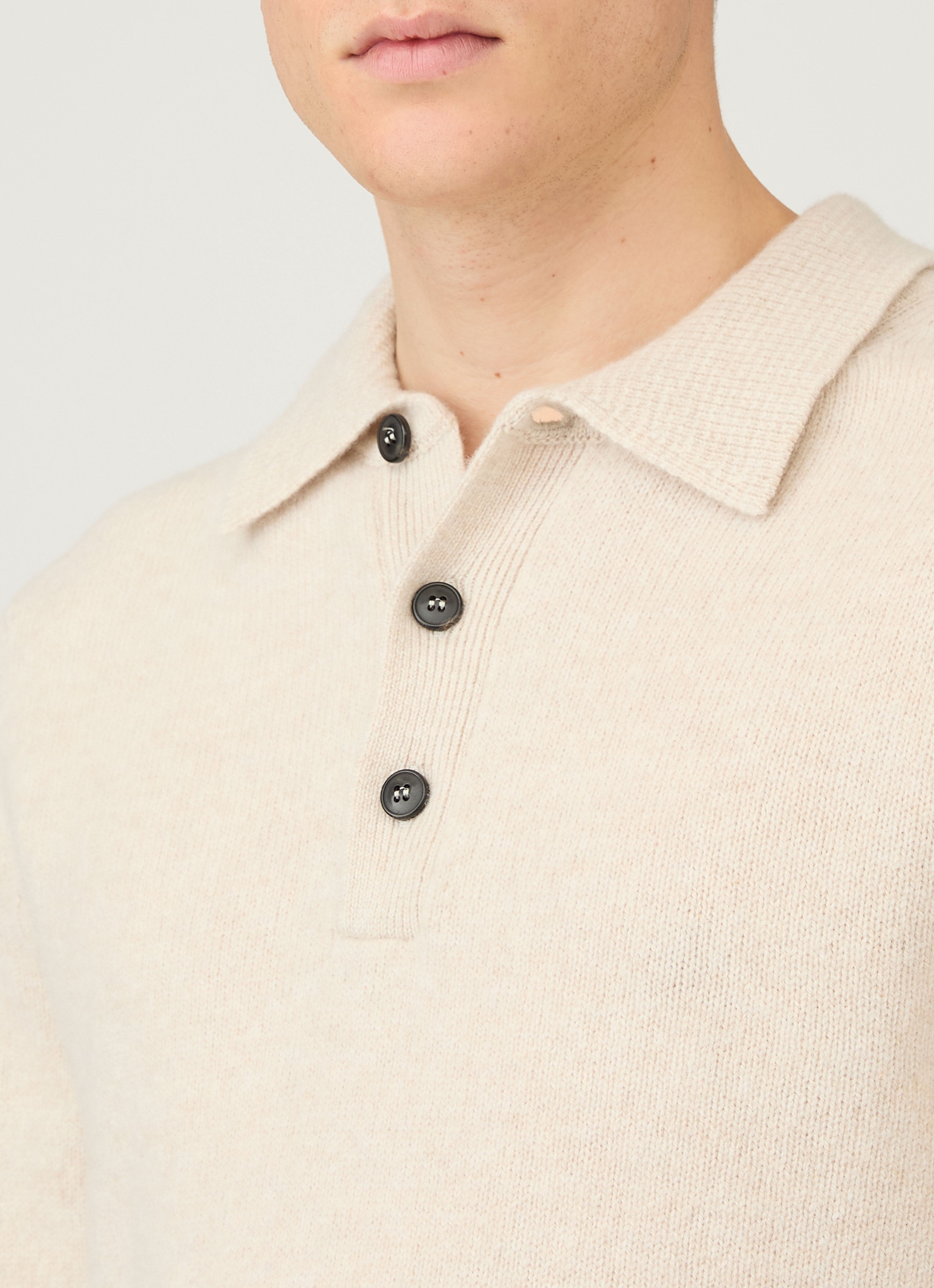 Men's Lambswool Polo Shirt in Oatmeal Melange | Sunspel