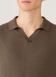 Men's Sea Island Cashmere Polo Shirt in Bark