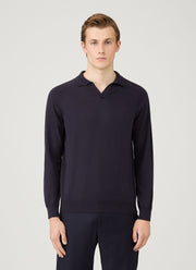 Men's Sea Island Cashmere Knitted Polo in Midnight Navy