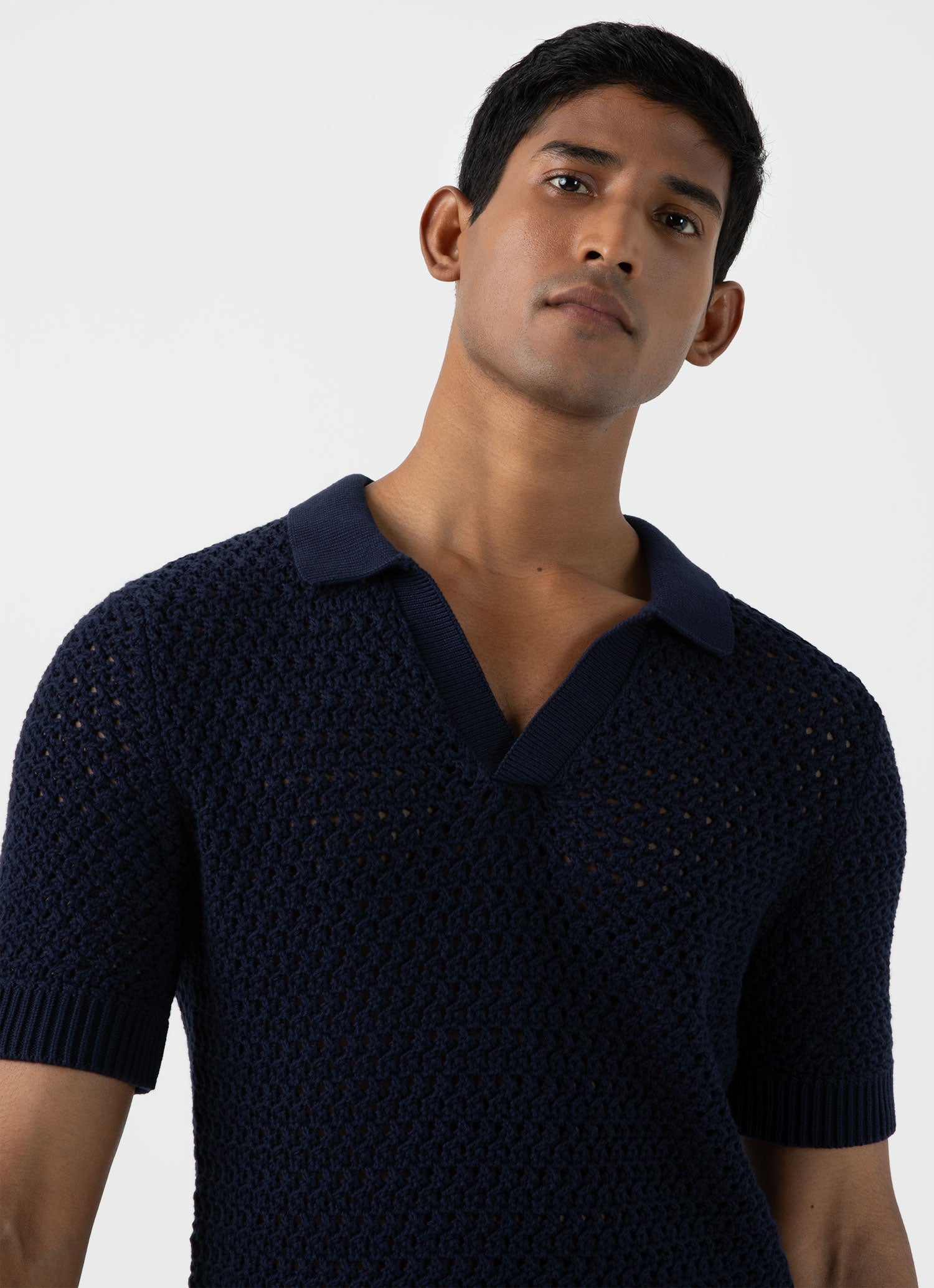 Men's Open Stitch Polo Shirt in Navy | Sunspel