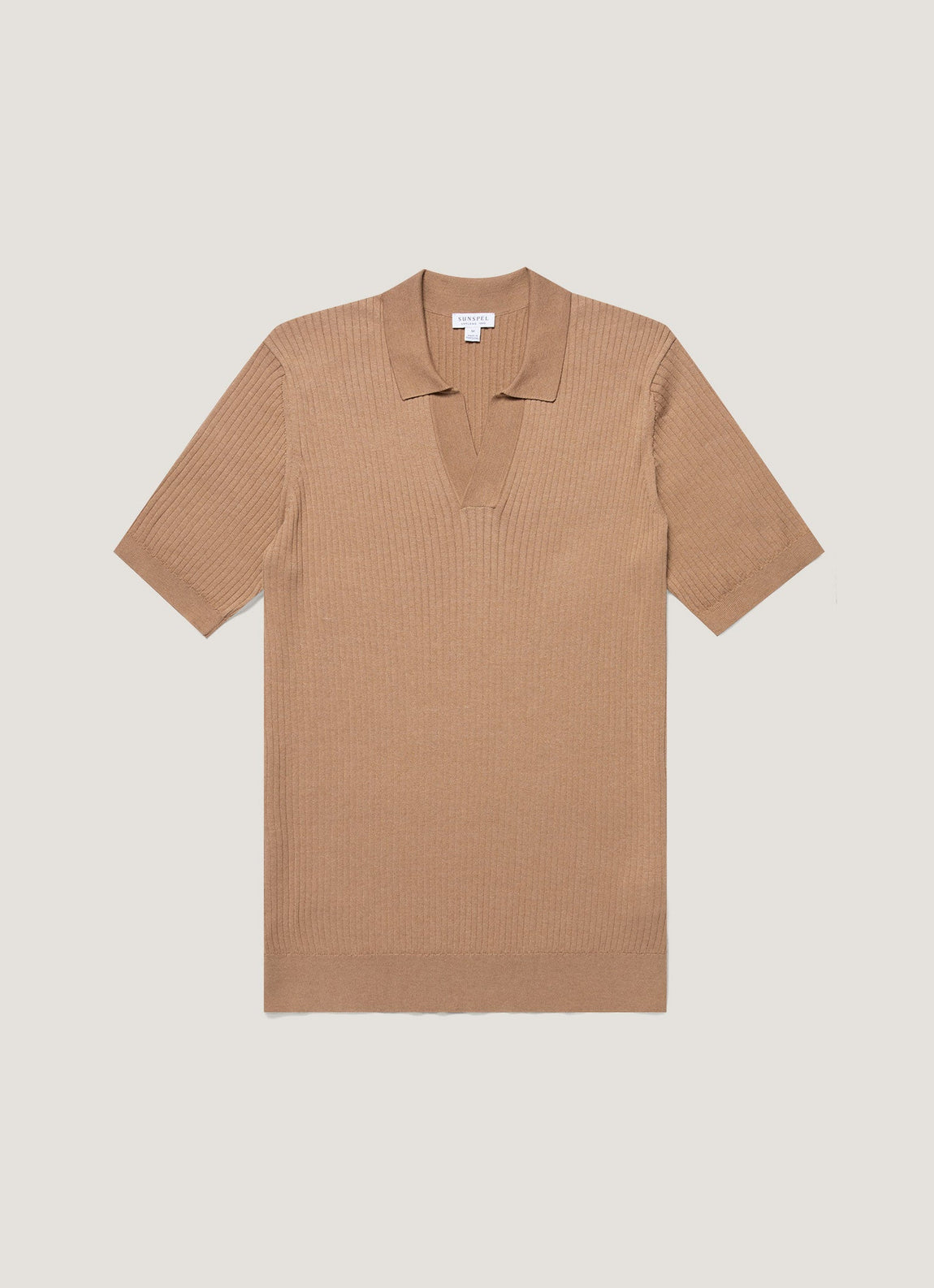 Men's Fine Rib Silk Cotton Polo Shirt in Dune