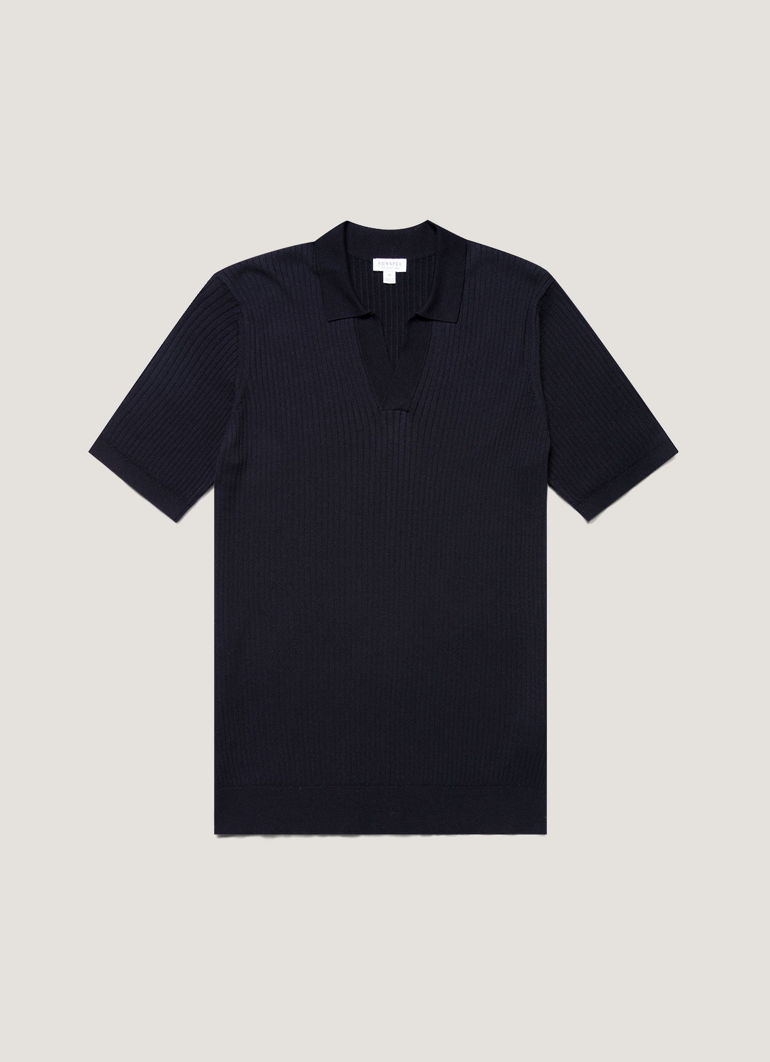 Men's Fine Rib Silk Cotton Polo in Navy | Sunspel