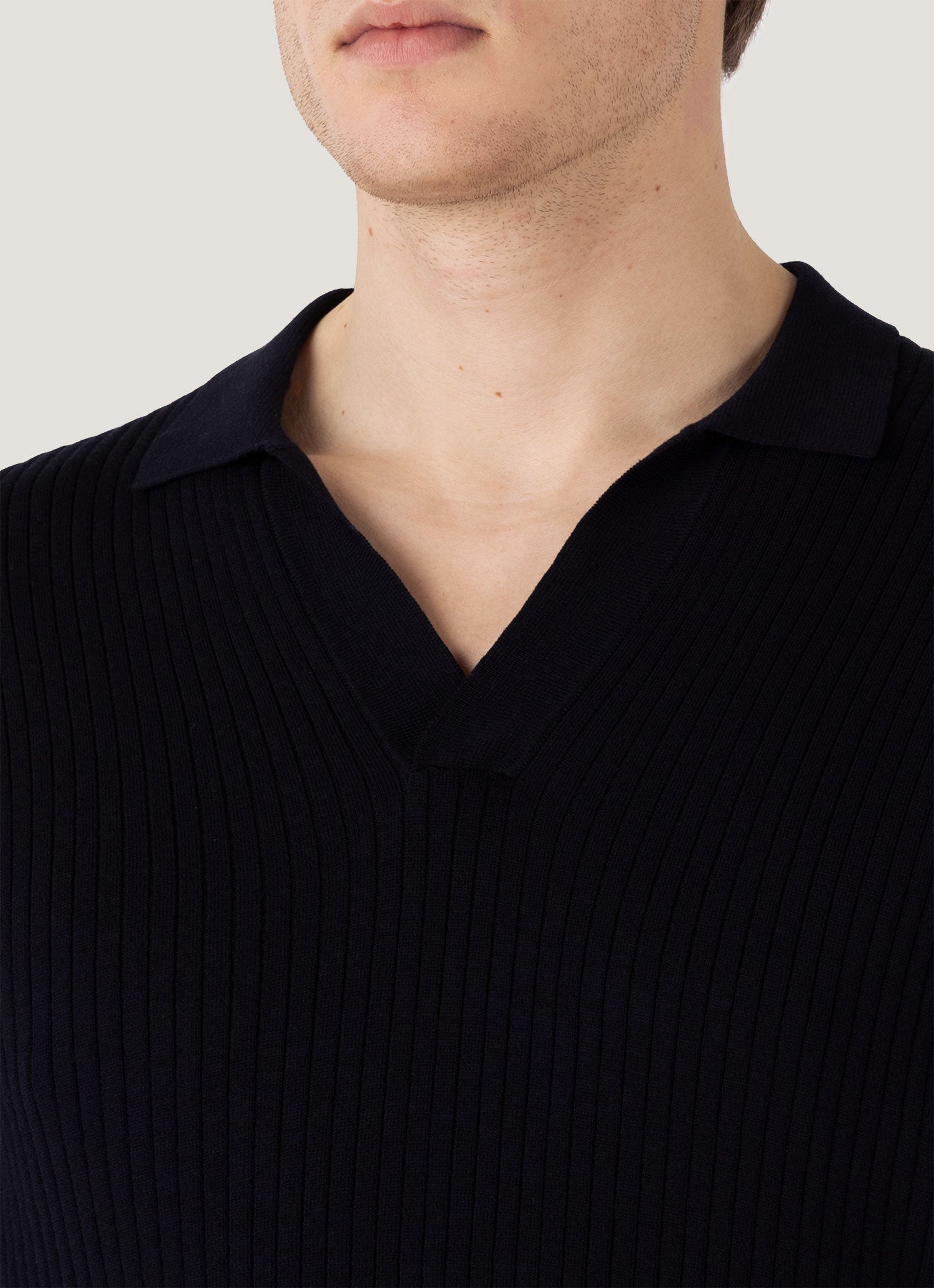 Men's Fine Rib Silk Cotton Polo in Navy | Sunspel