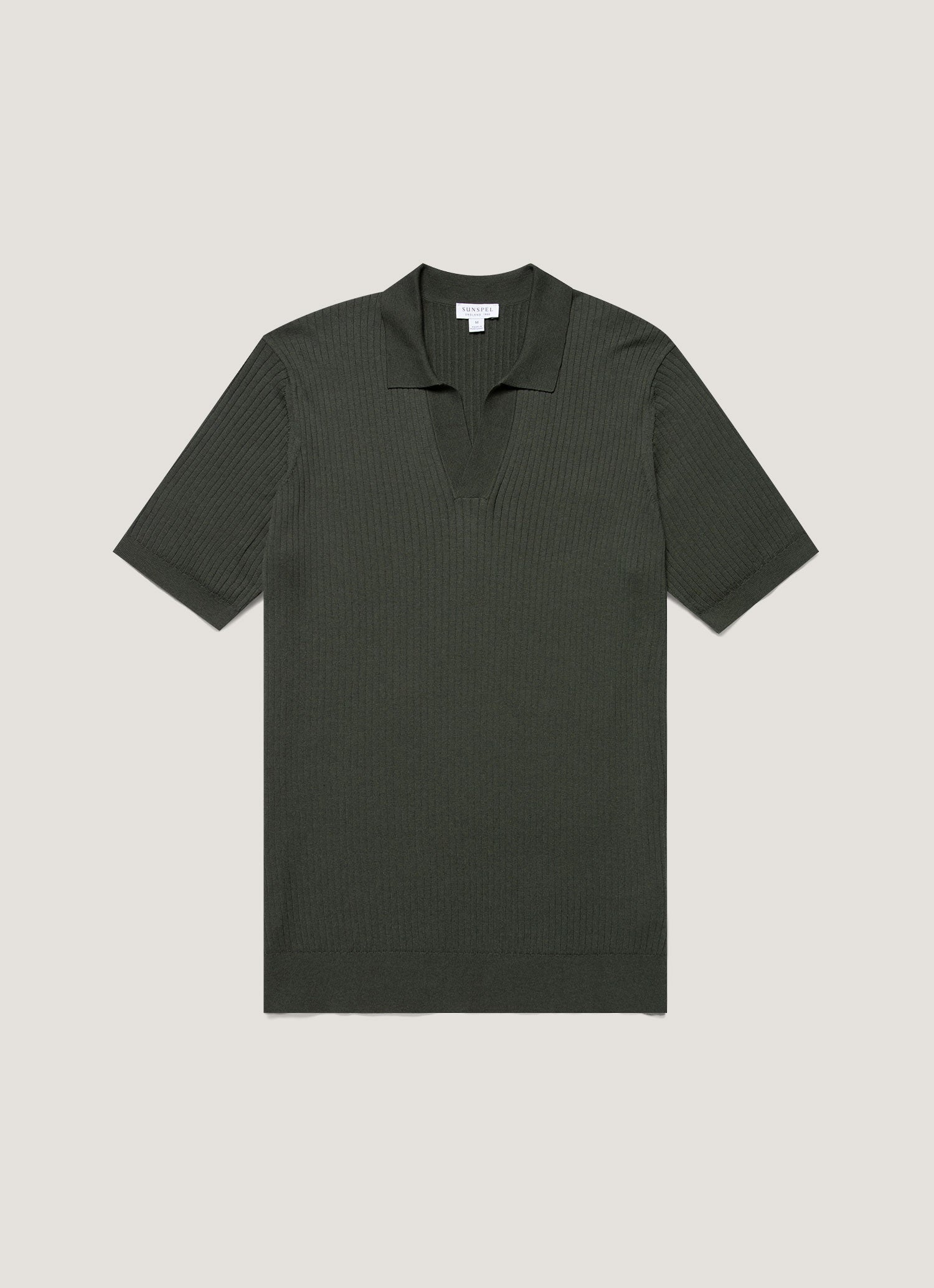 Men's Fine Rib Silk Cotton Polo in Dusk Green | Sunspel