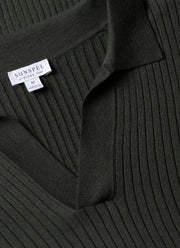 Men's Fine Rib Silk Cotton Polo Shirt in Dusk Green