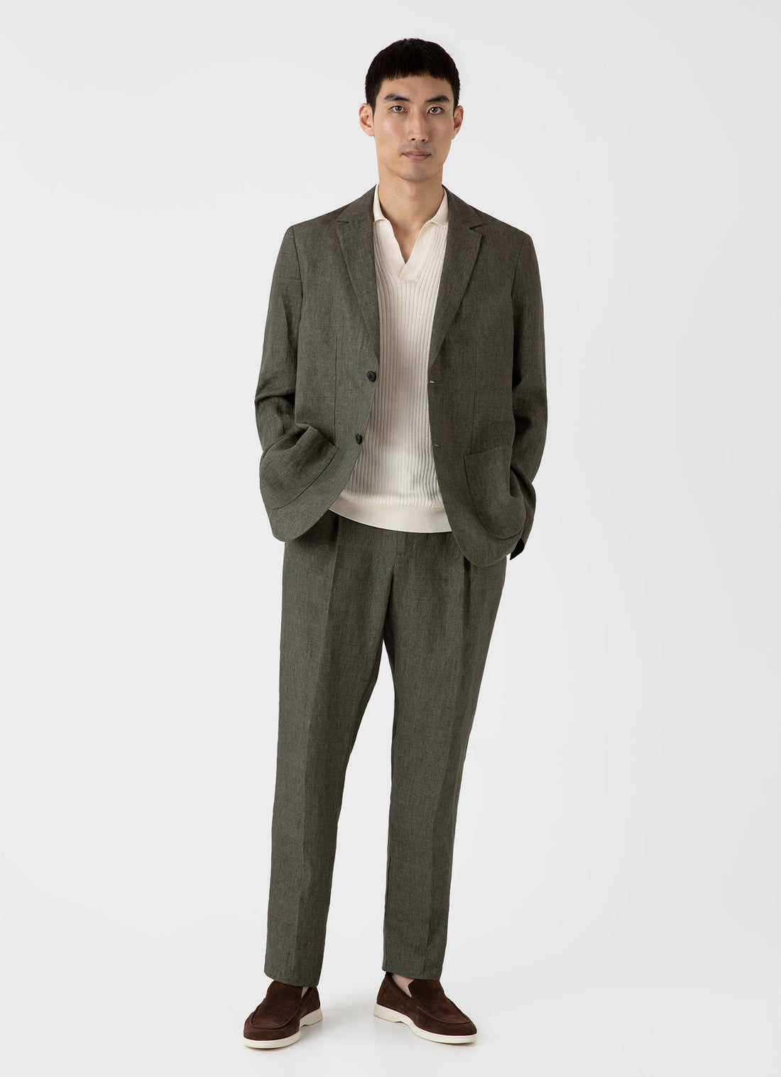 Men's Fine Rib Silk Cotton Polo in Ecru