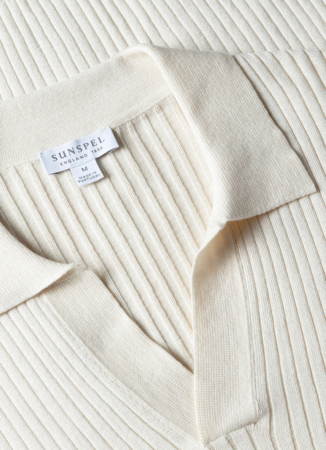 Men's Fine Rib Silk Cotton Polo in Ecru