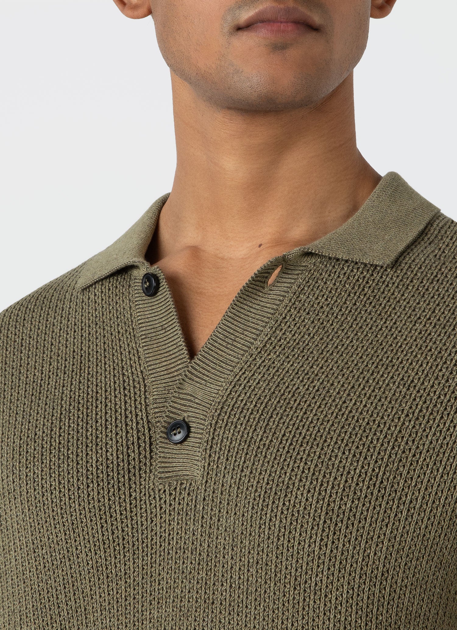 Men's Textured Knit Polo Shirt in Khaki