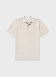 Men's Textured Knit Polo Shirt in Ecru