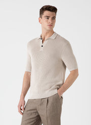 Men's Textured Knit Polo Shirt in Ecru