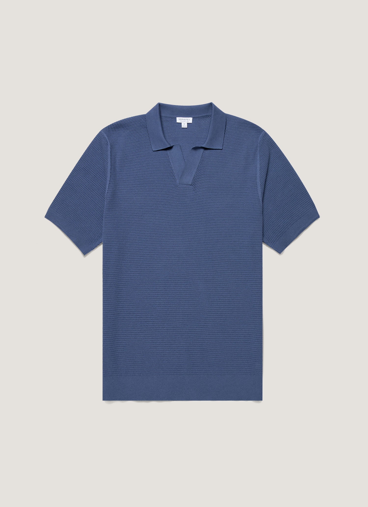 Men's Compact Mesh Knit Polo Shirt in Soft Denim | Sunspel