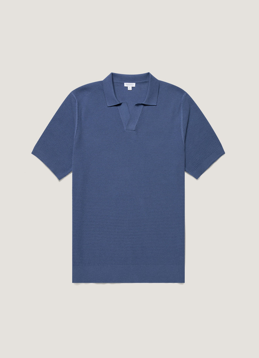 Men's Compact Mesh Knit Polo Shirt in Soft Denim